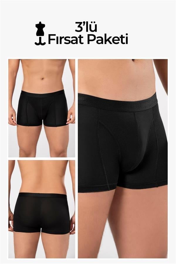 WeWeus 3'lü Siyah Micro Modal Premium Erkek Boxer