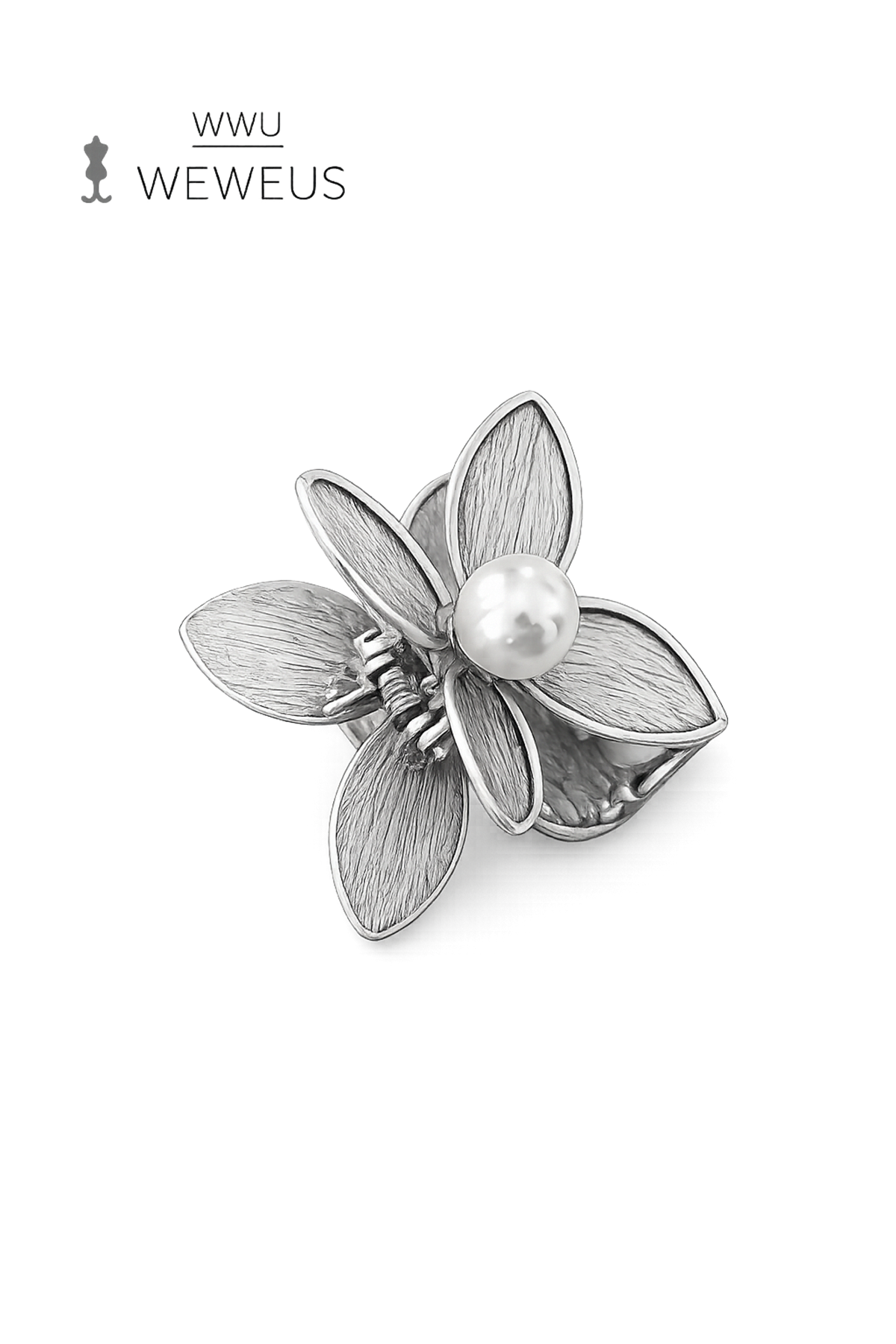 WeWeus Çiçek İncili Gri Parlak Metal Mini Premium Mandal Toka