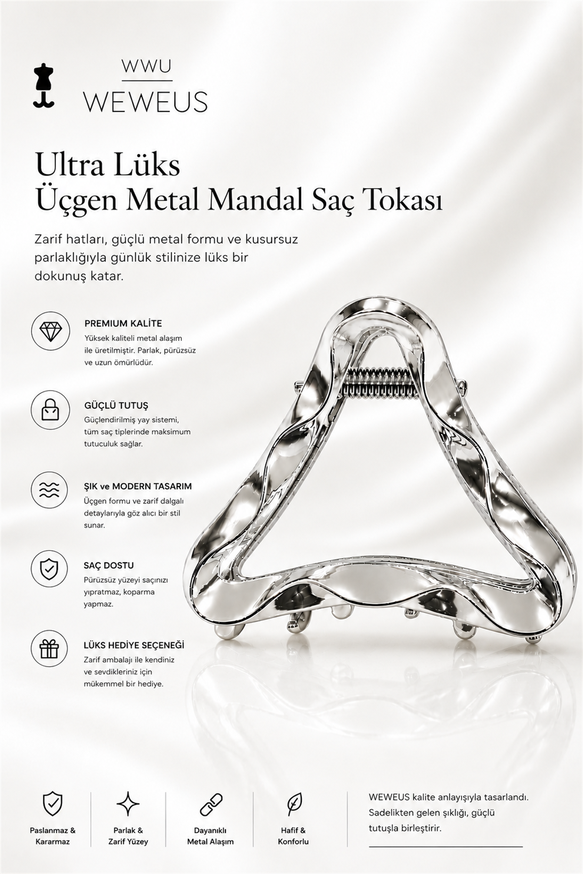 WeWeus Gri Üçgen Metal Mandal Premium Toka