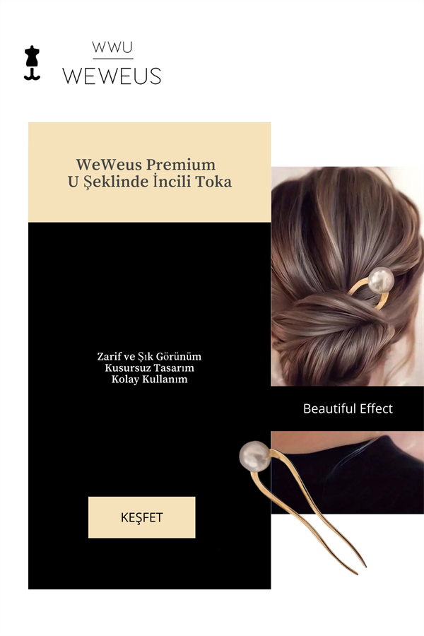 WeWeus Kadın Premium İncili Gold Altın Rengi Topuz Tokası