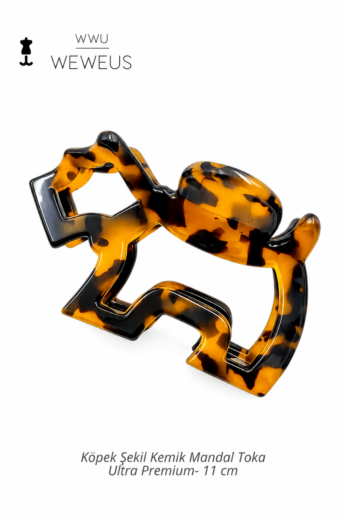 WeWeus Koyu Renk Leopar Desenli Premium Köpek Şekilli Kemik Mandal Toka