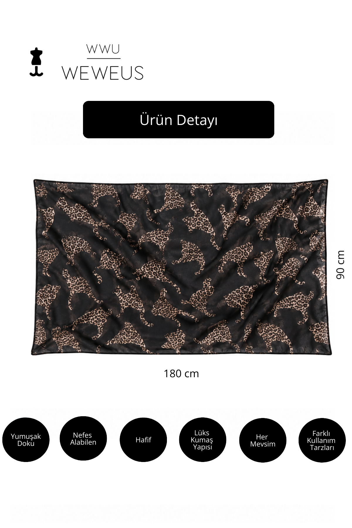 WeWeus Ultra Lüks Kaplan Desen Tek Omuz Şalı & Fular & Baş Örtüsü 90x180 cm