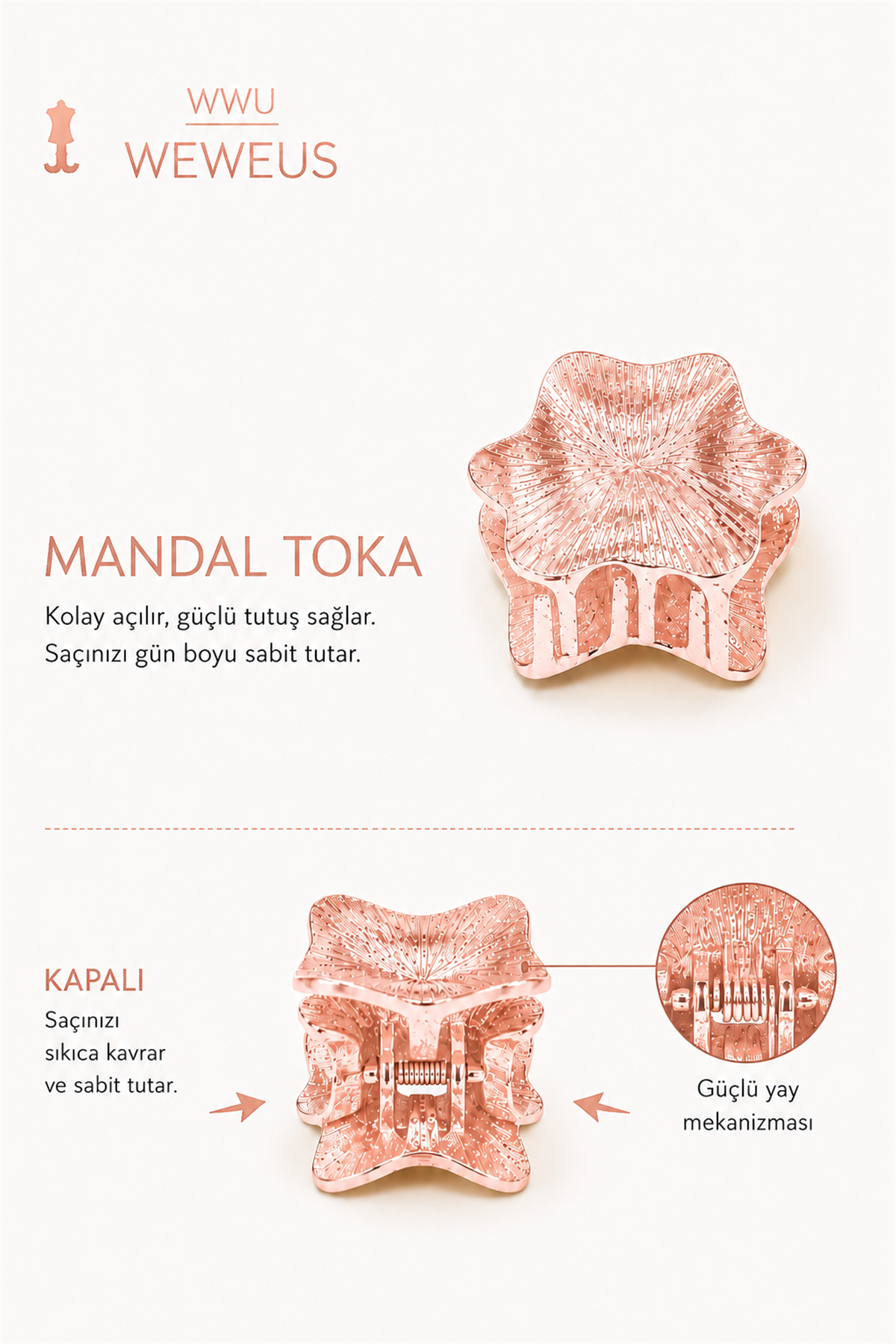 WeWeus Yıldız Rose Metal Mini Premium Mandal Toka