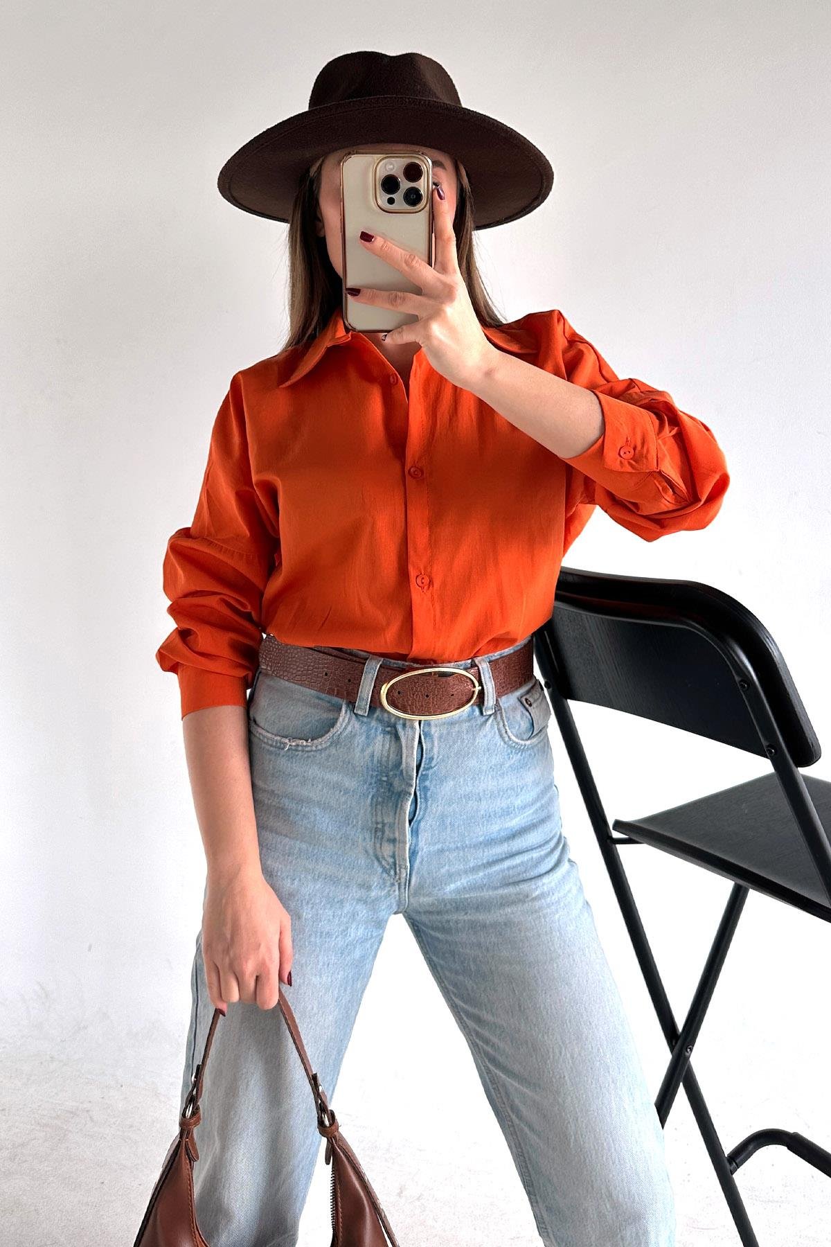 Basic Poplin Gömlek Oranj