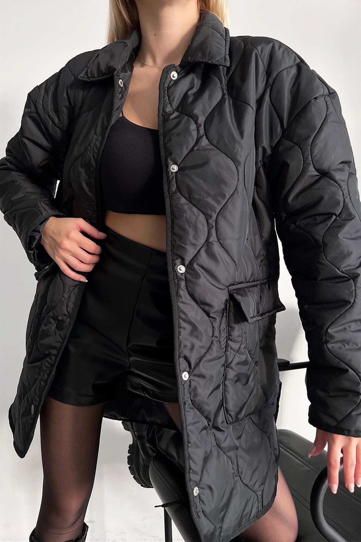 Oval Quilted Coat Black