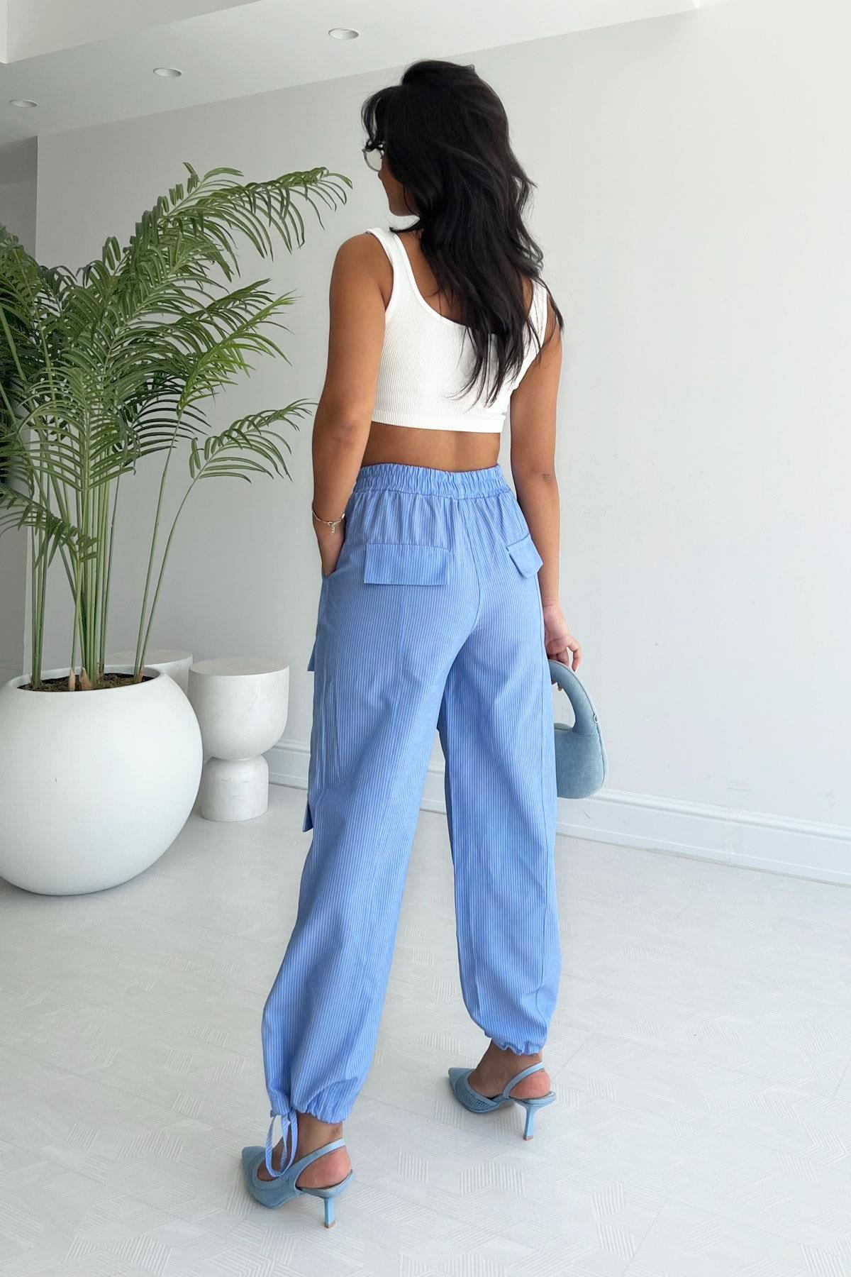 Printed Pants with Cargo Pockets Blue