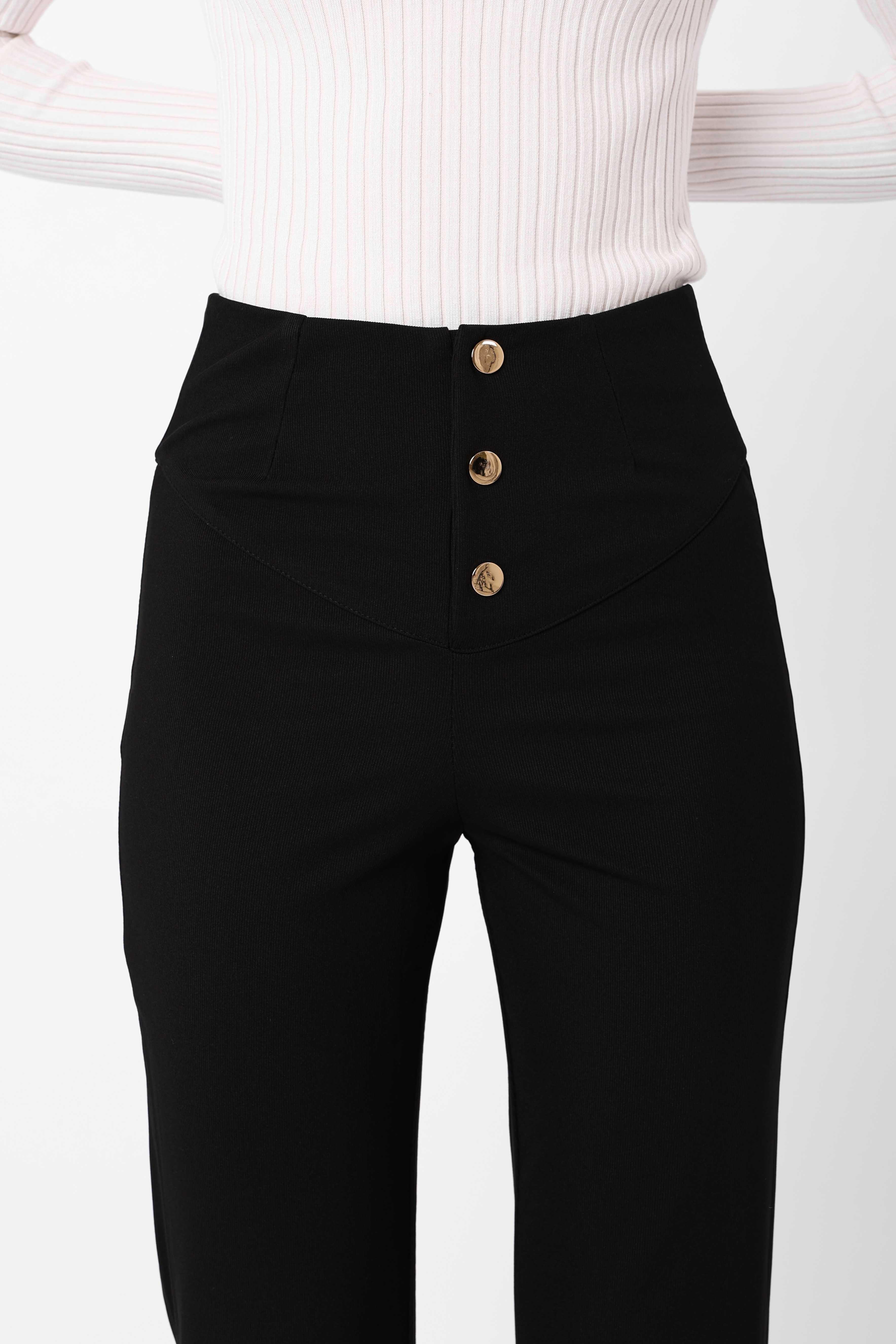 Gold Düğme Detaylı Pantolon Siyah