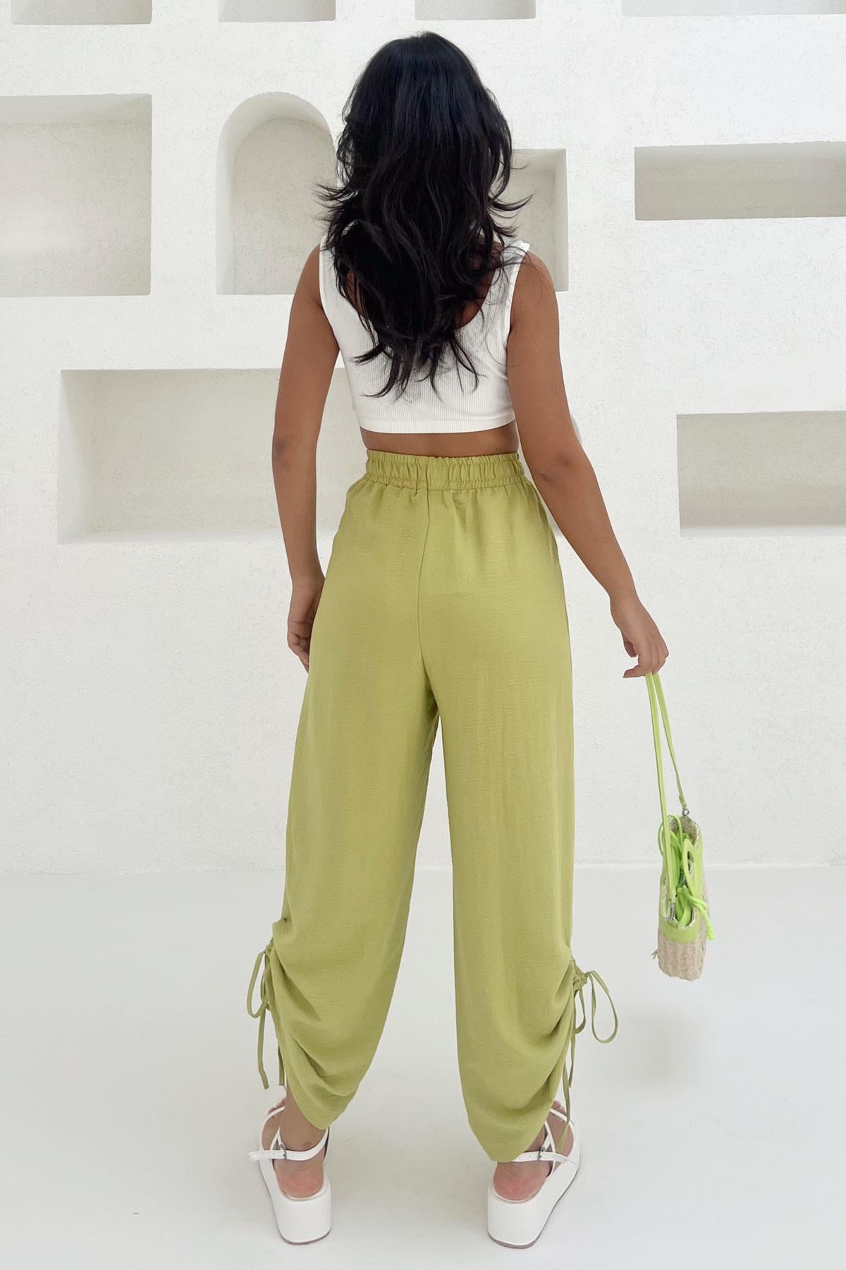 Paça Bağlamalı Basic Şalvar Pantolon Yeşil