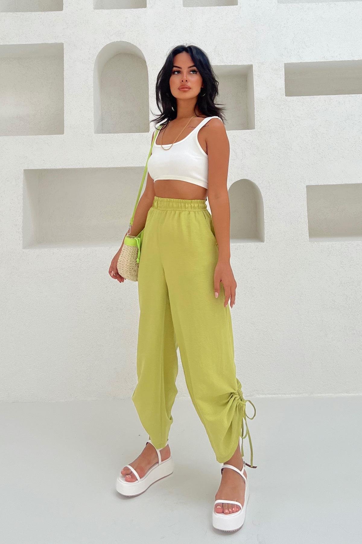 Paça Bağlamalı Basic Şalvar Pantolon Yeşil