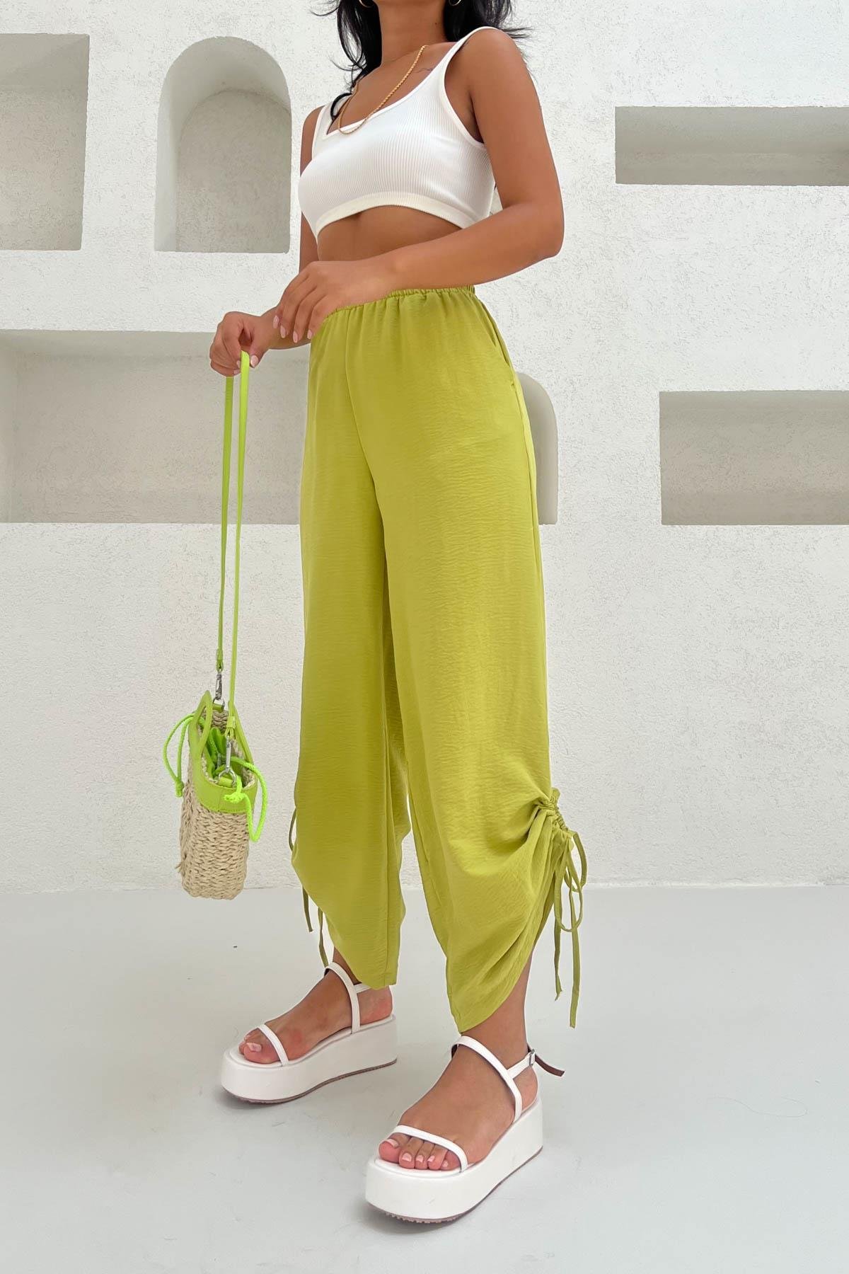 Paça Bağlamalı Basic Şalvar Pantolon Yeşil