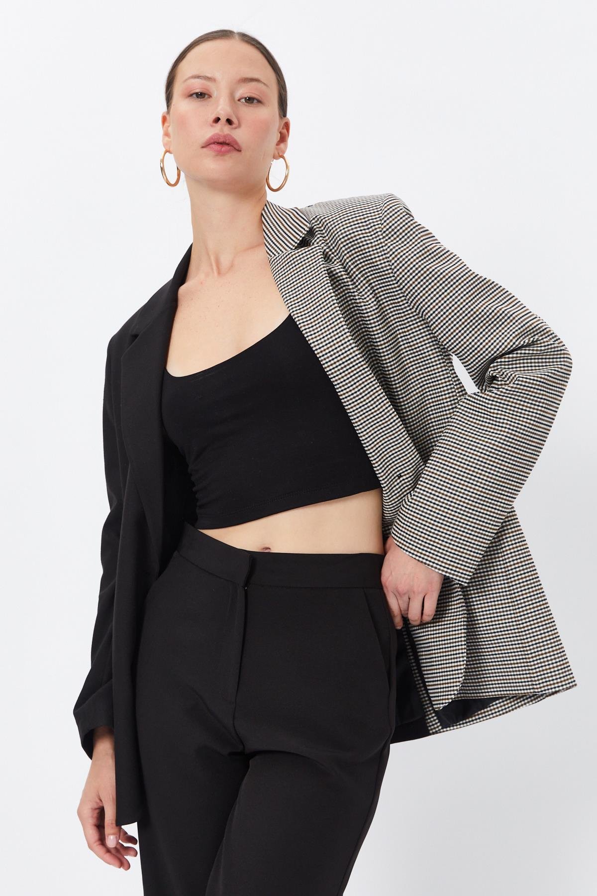 Toptan Çift Renk Blazer Ceket Siyah