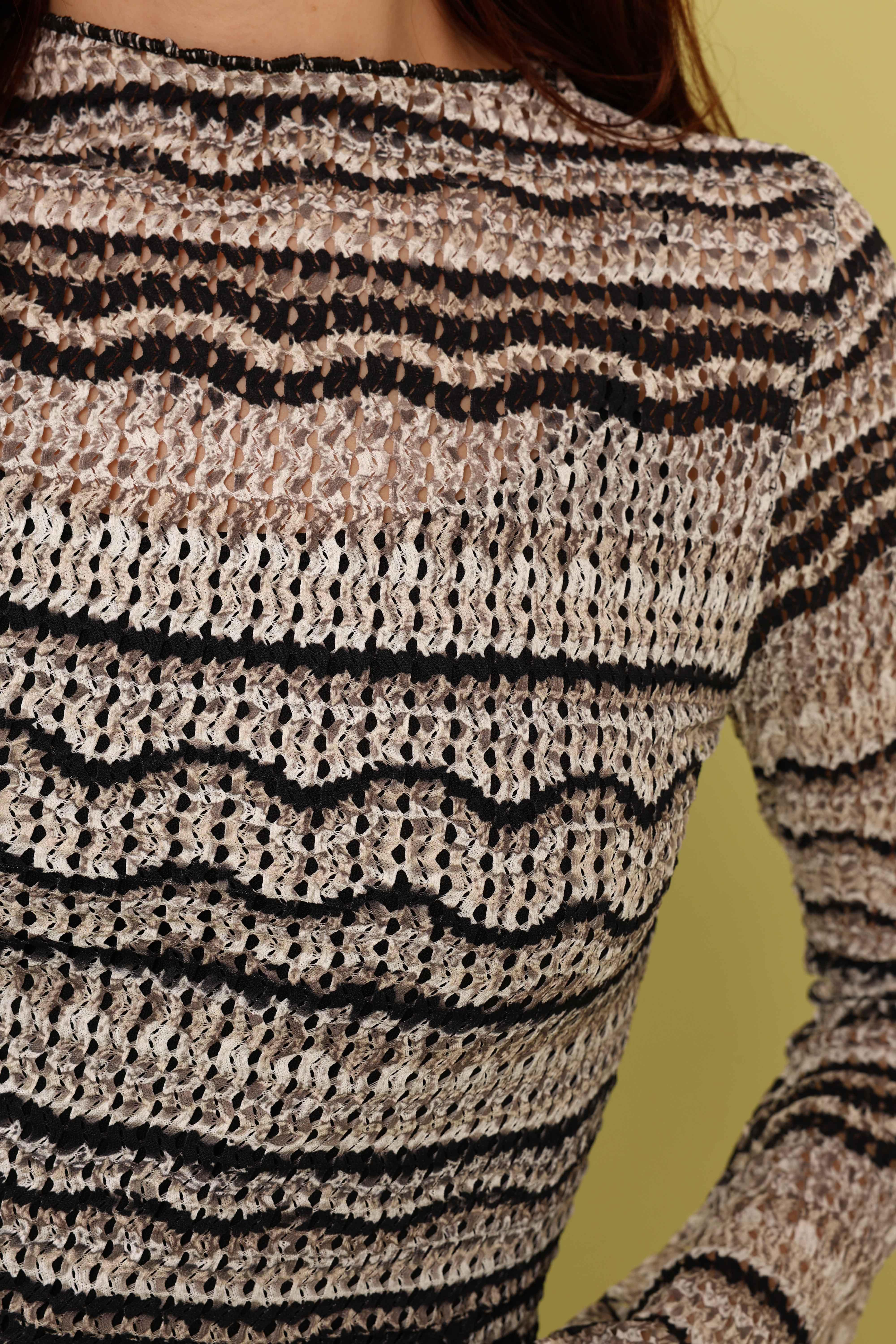 Toptan Çizgi Örme Elbise Gri