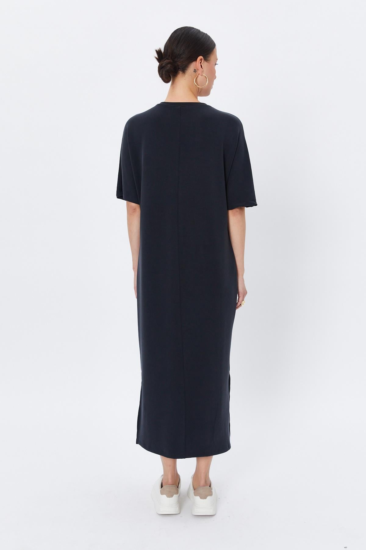 Toptan Oversize Yırtmaçlı Elbise Siyah