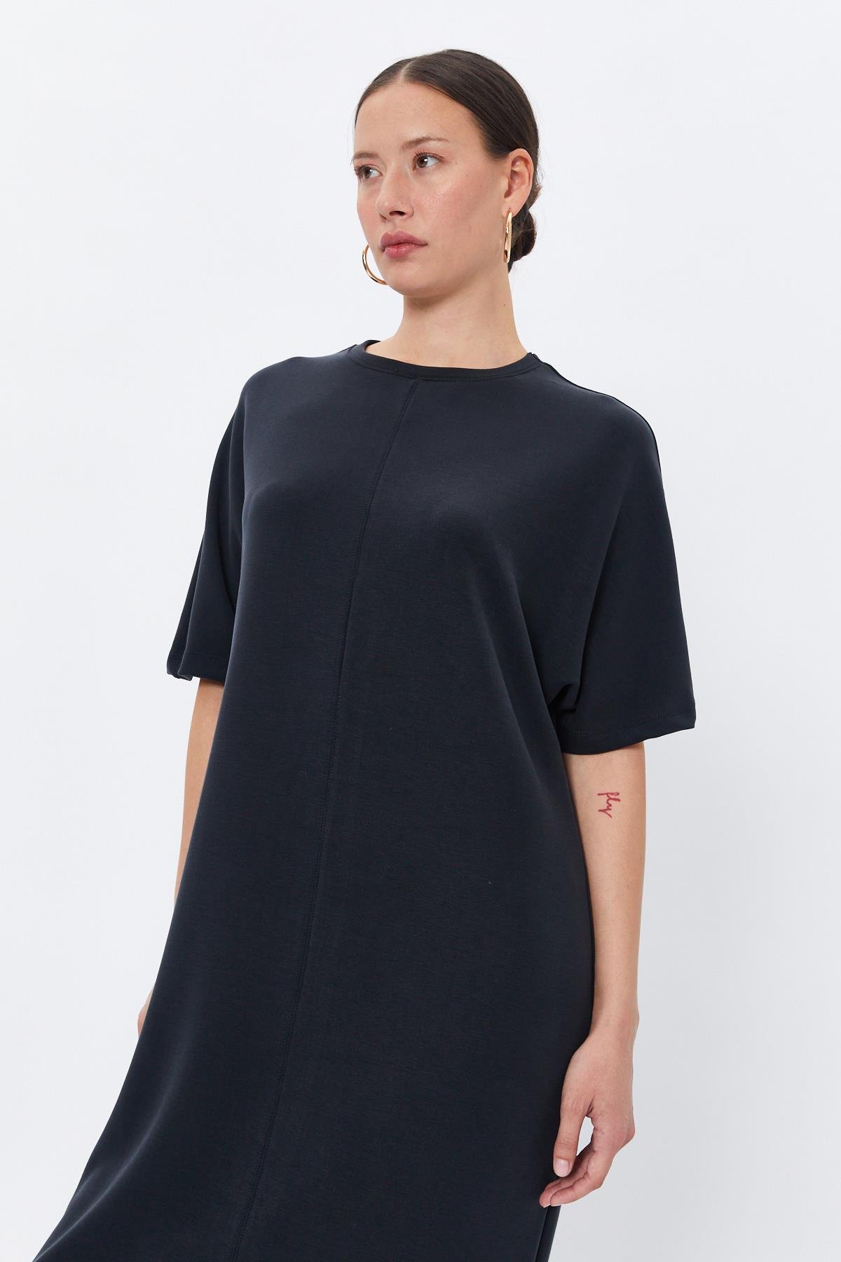 Toptan Oversize Yırtmaçlı Elbise Siyah