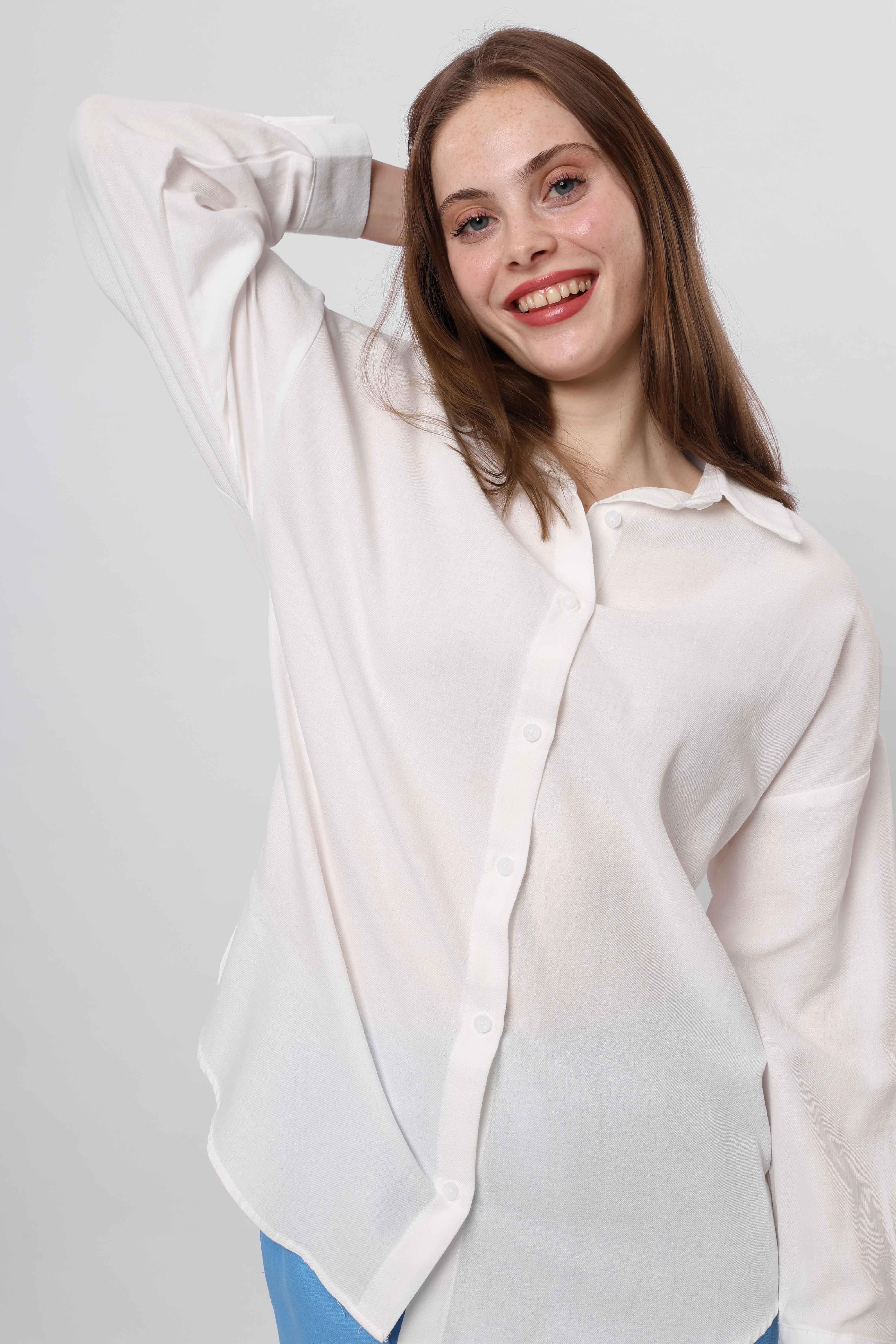 Toptan Basic Uzun Gömlek Beyaz