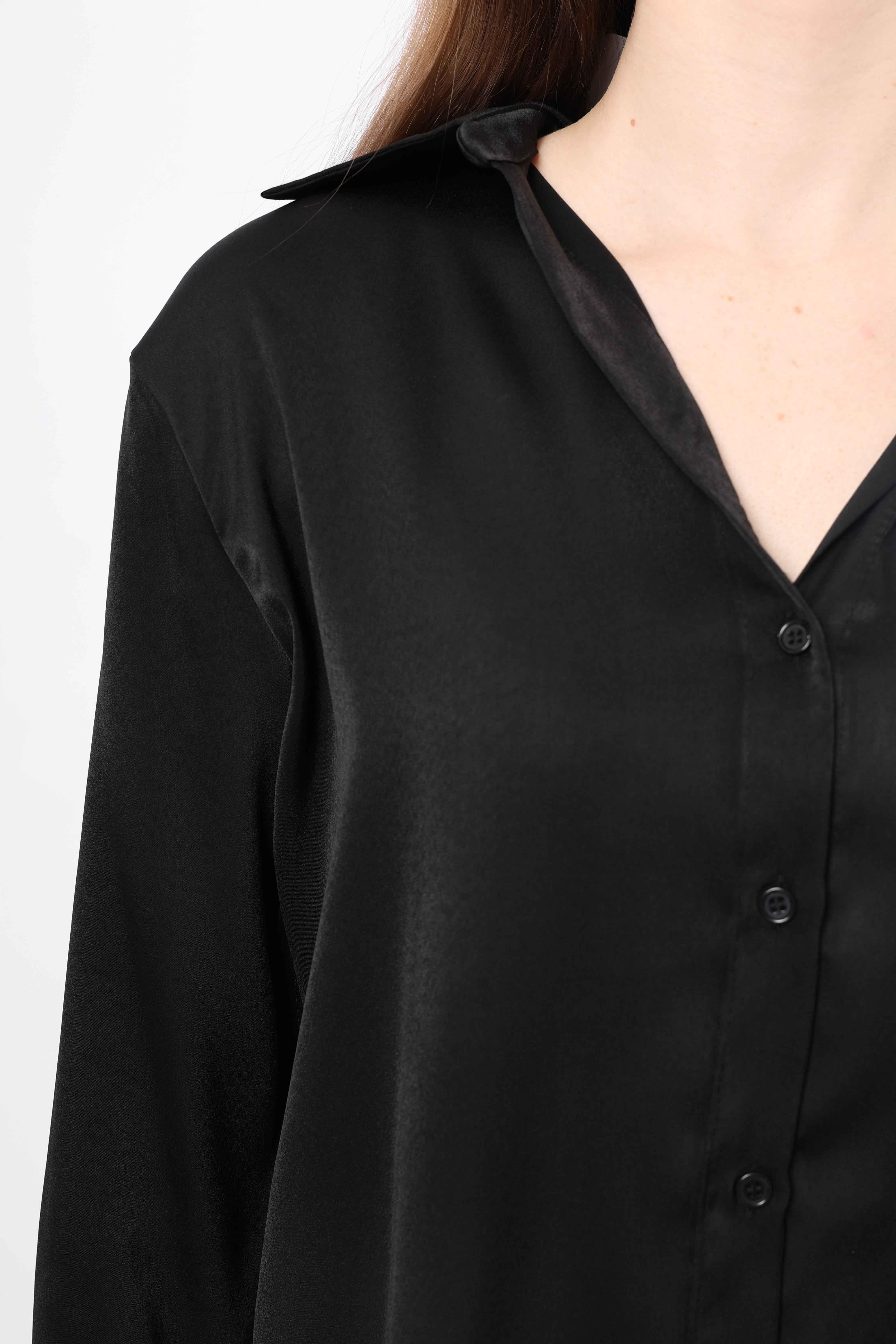 Toptan Saten Basic Gömlek Siyah