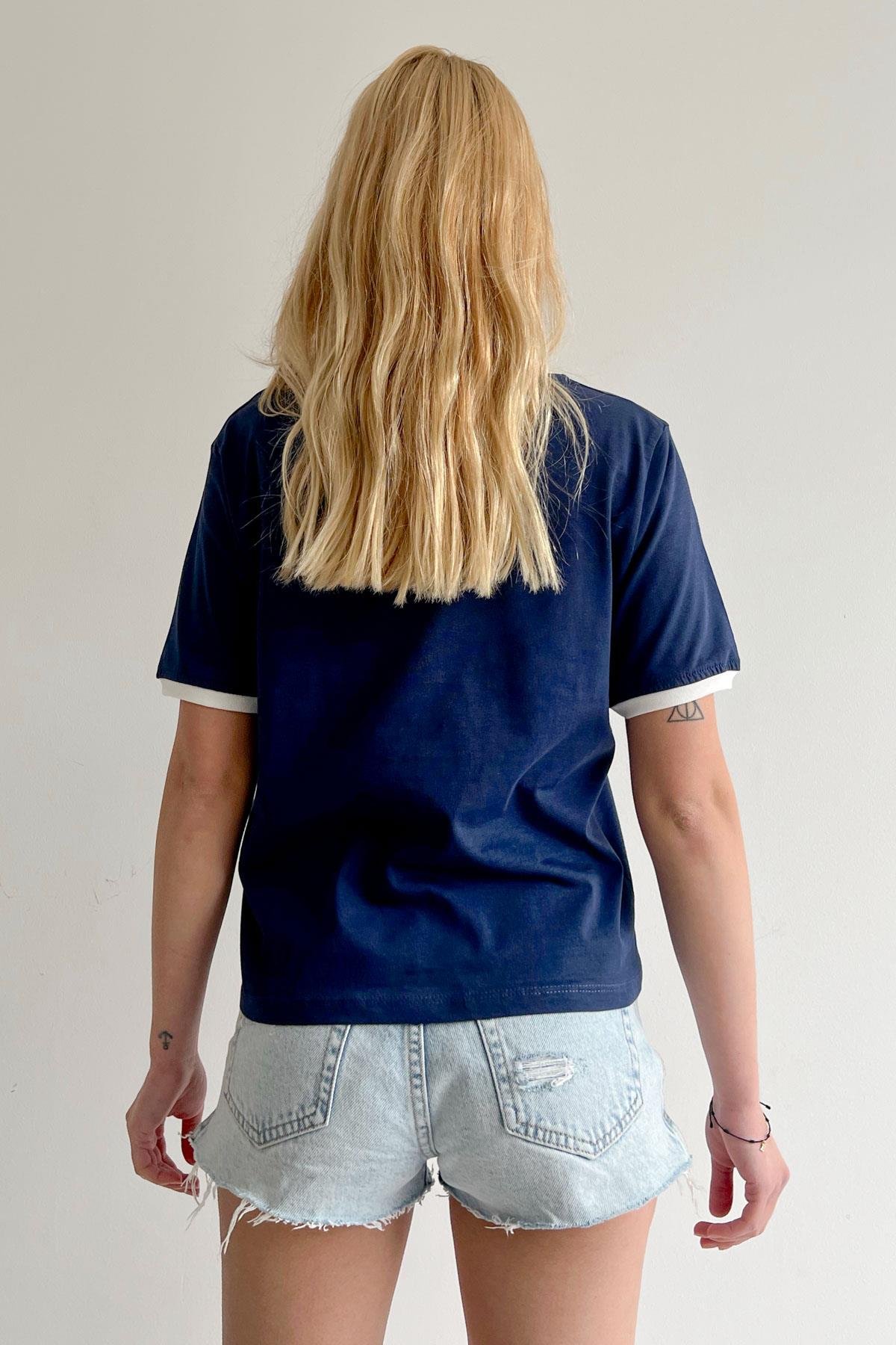 Bisiklet Yaka Basic Tshirt Lacivert