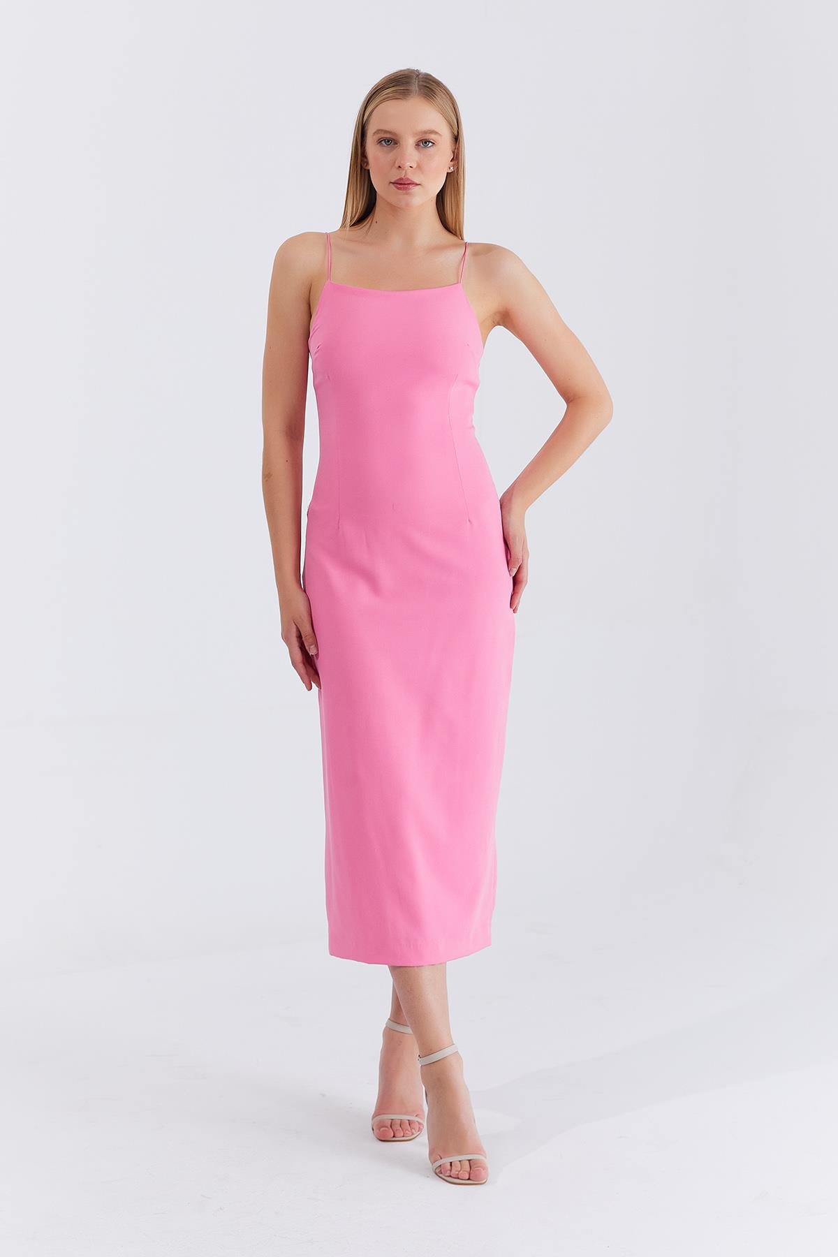 ASKILI UZUN ELBİSE - Pembe