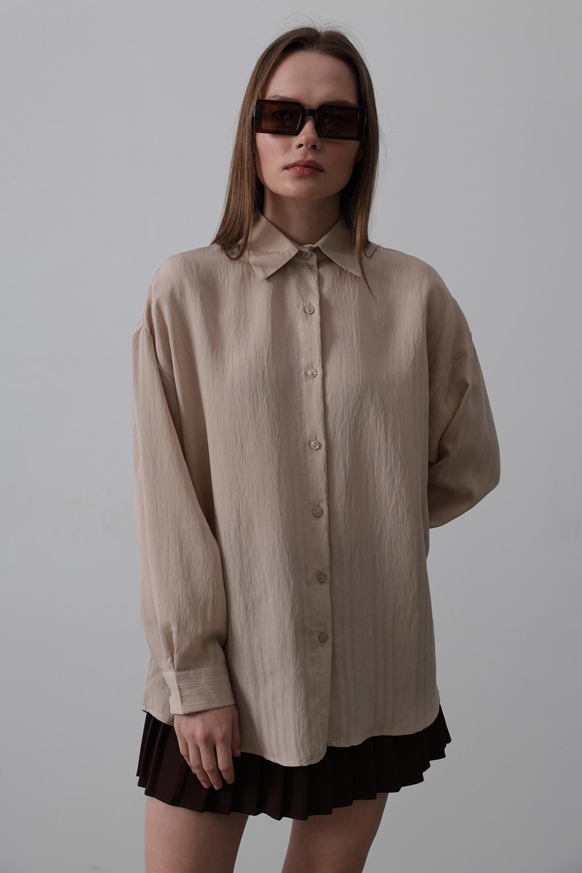 Basic Oversize Gömlek - Bej