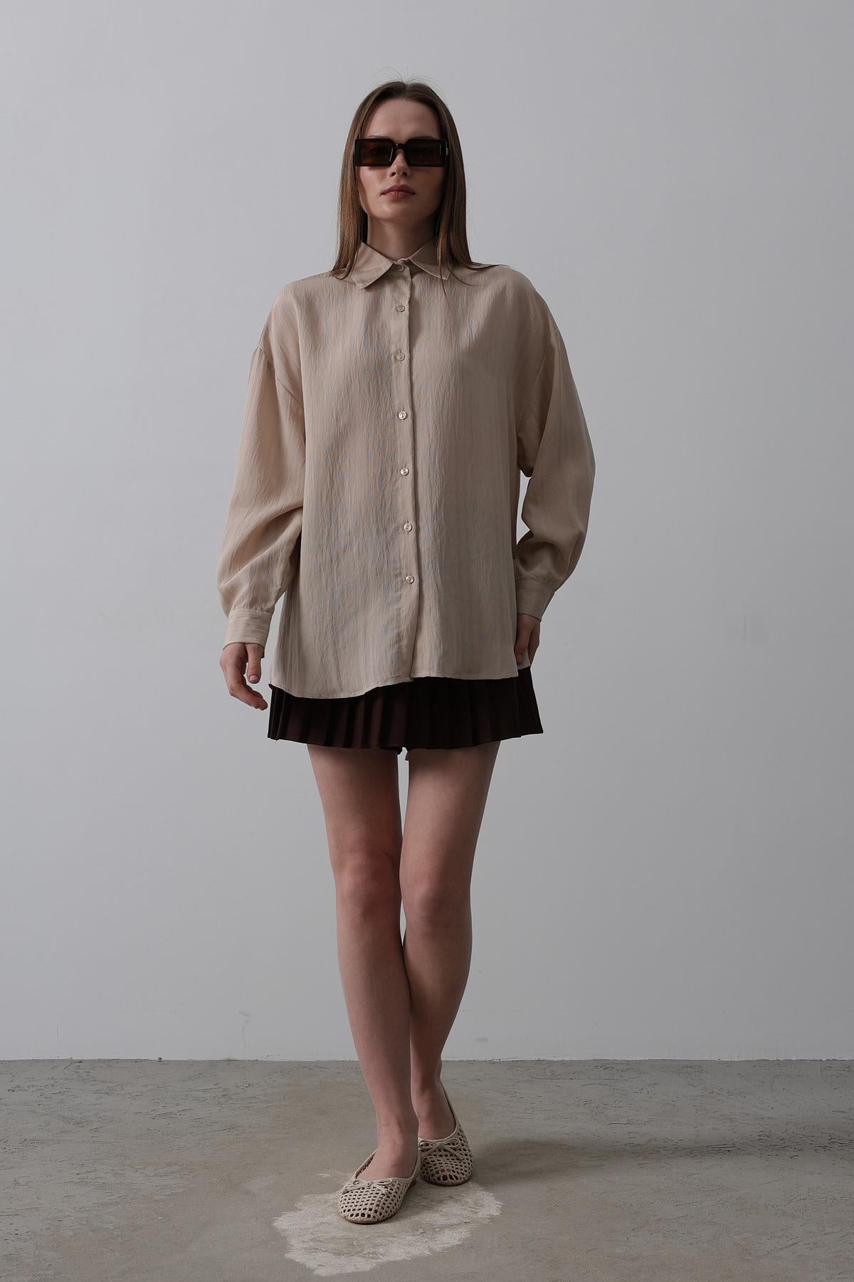 Basic Oversize Gömlek - Bej