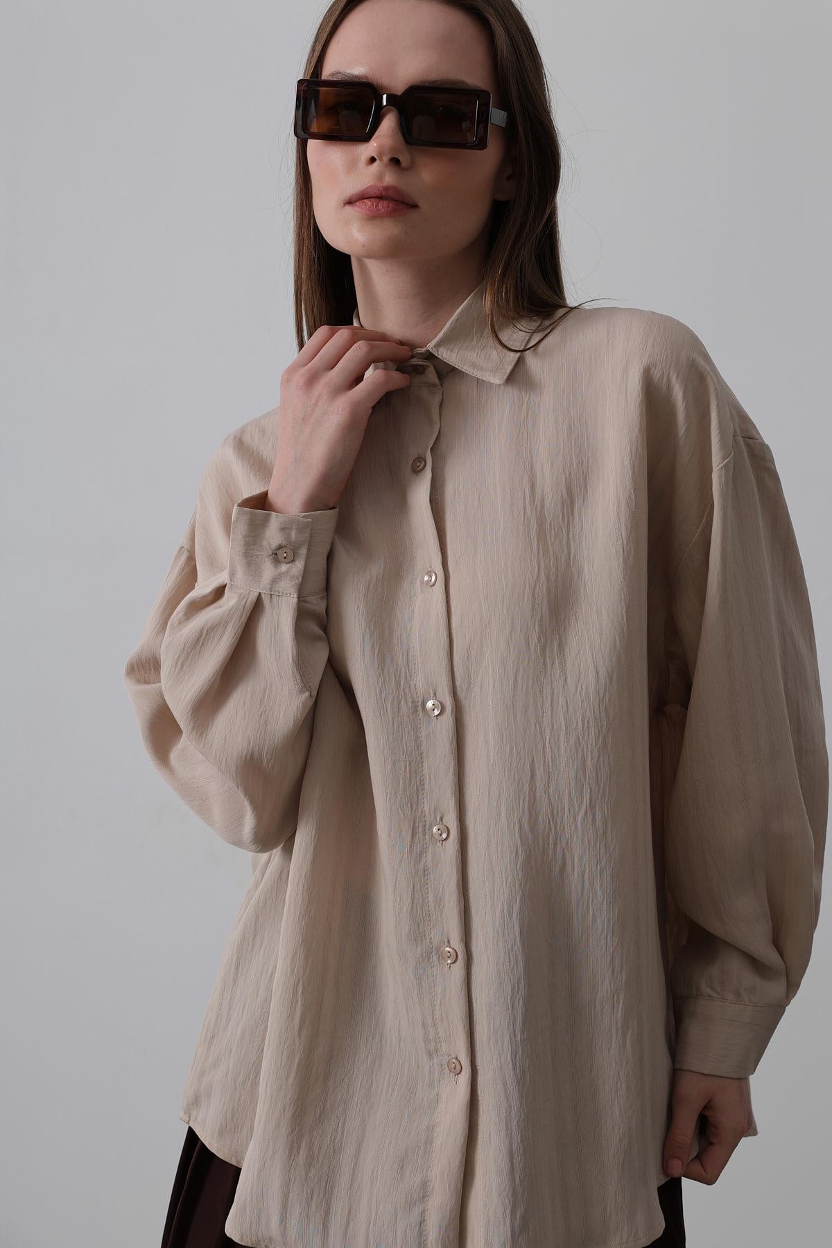 Basic Oversize Gömlek - Bej