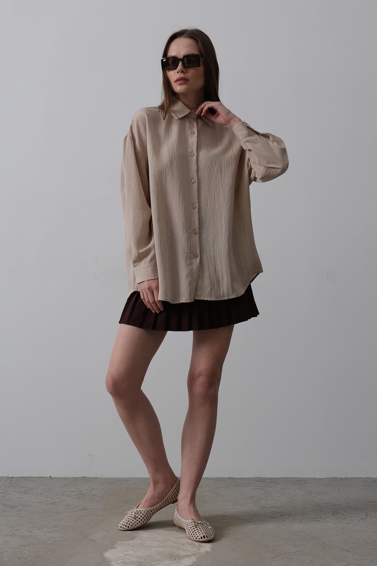 Basic Oversize Gömlek - Bej