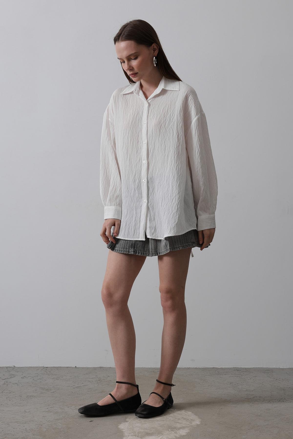 Basic Oversize Gömlek - Beyaz