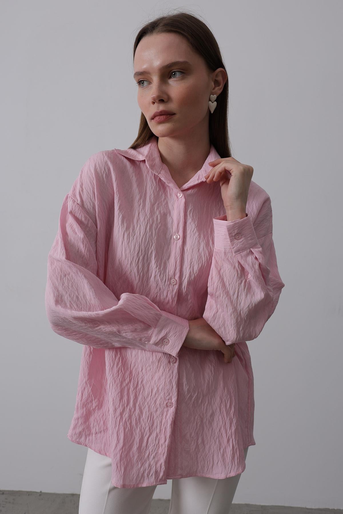 Basic Oversize Gömlek - Pembe