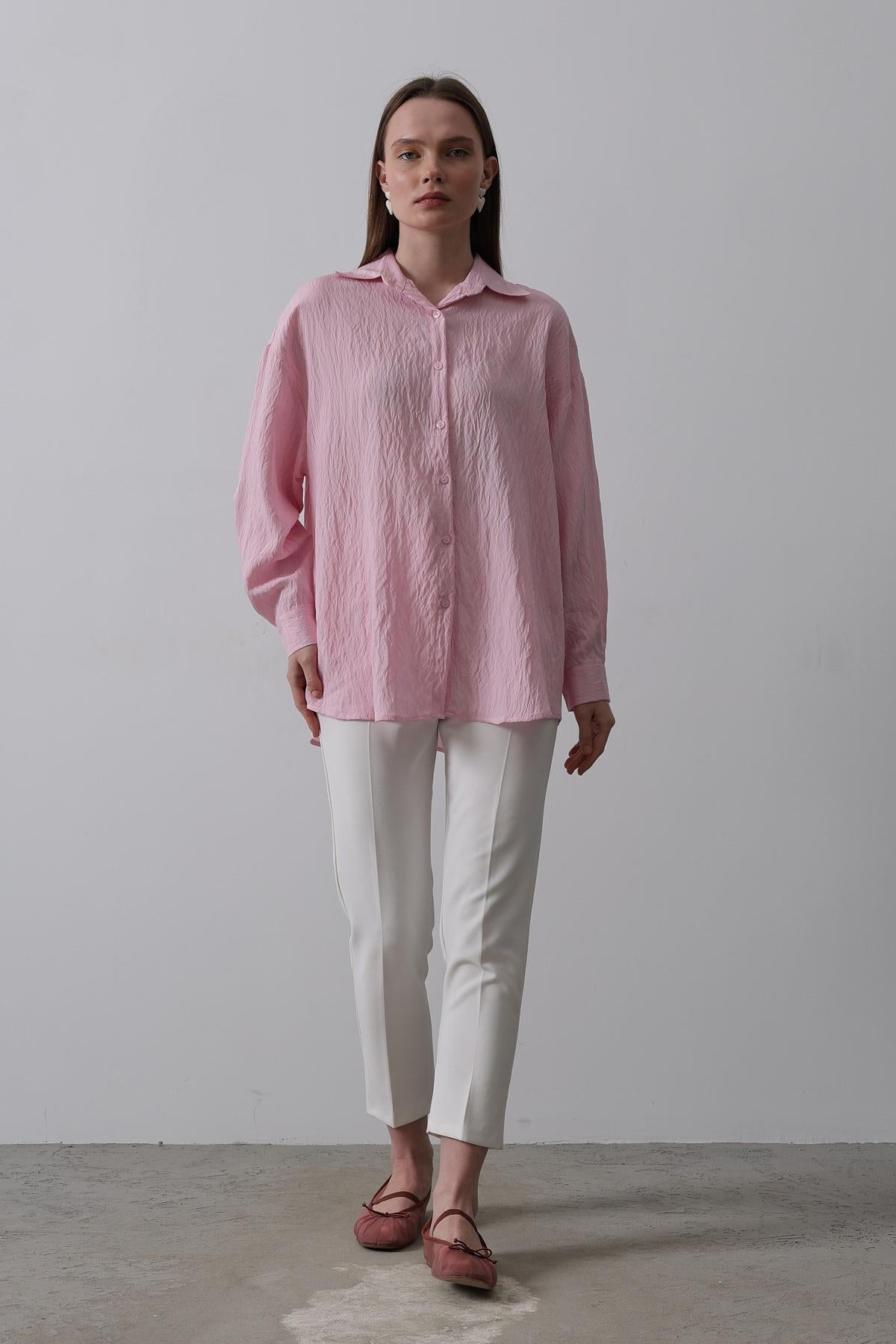 Basic Oversize Gömlek - Pembe