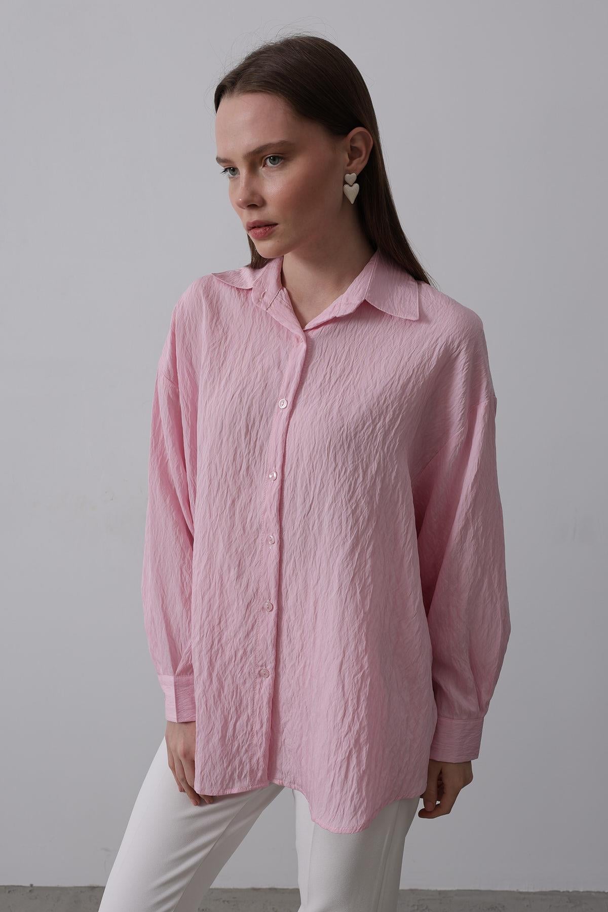 Basic Oversize Gömlek - Pembe