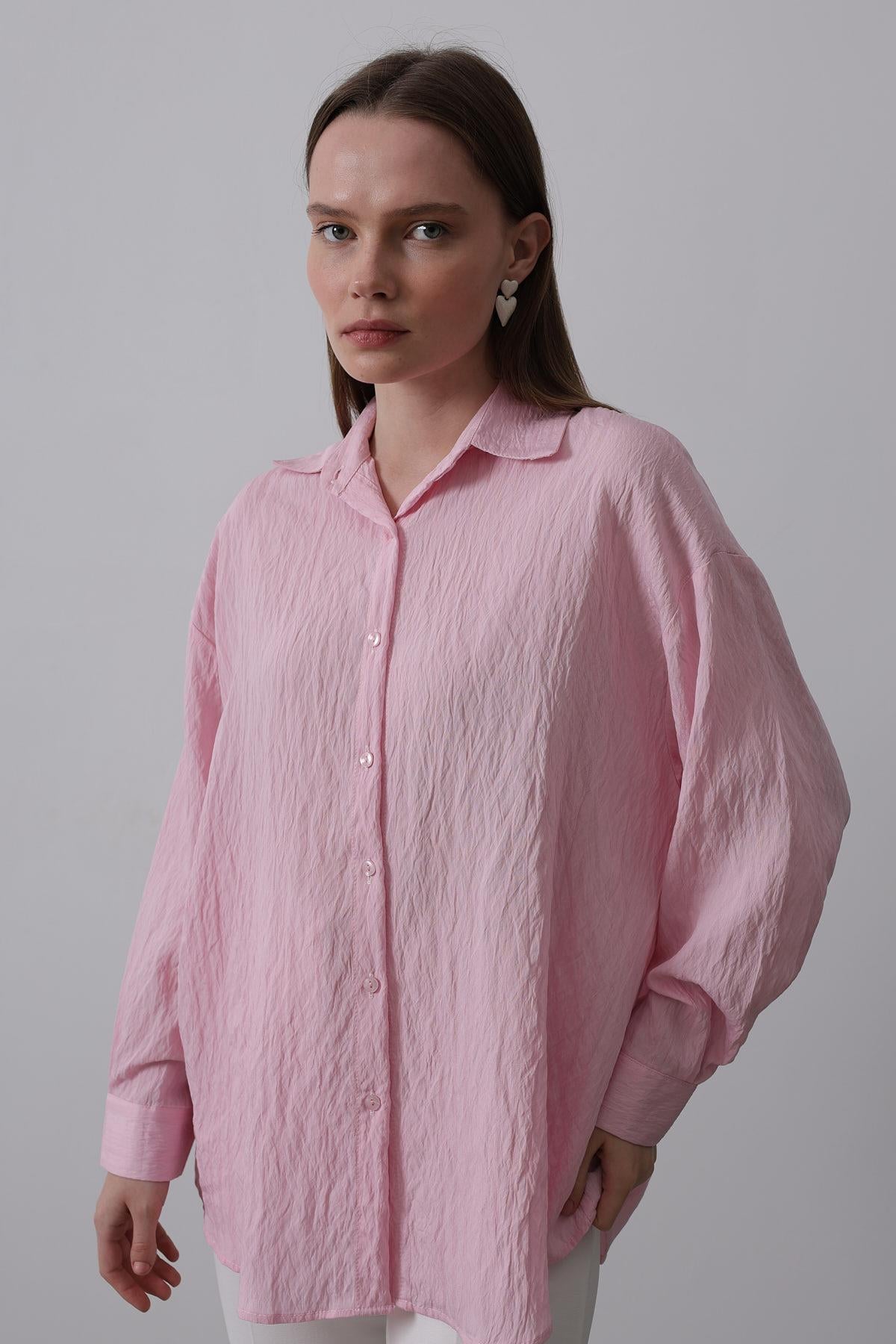 Basic Oversize Gömlek - Pembe
