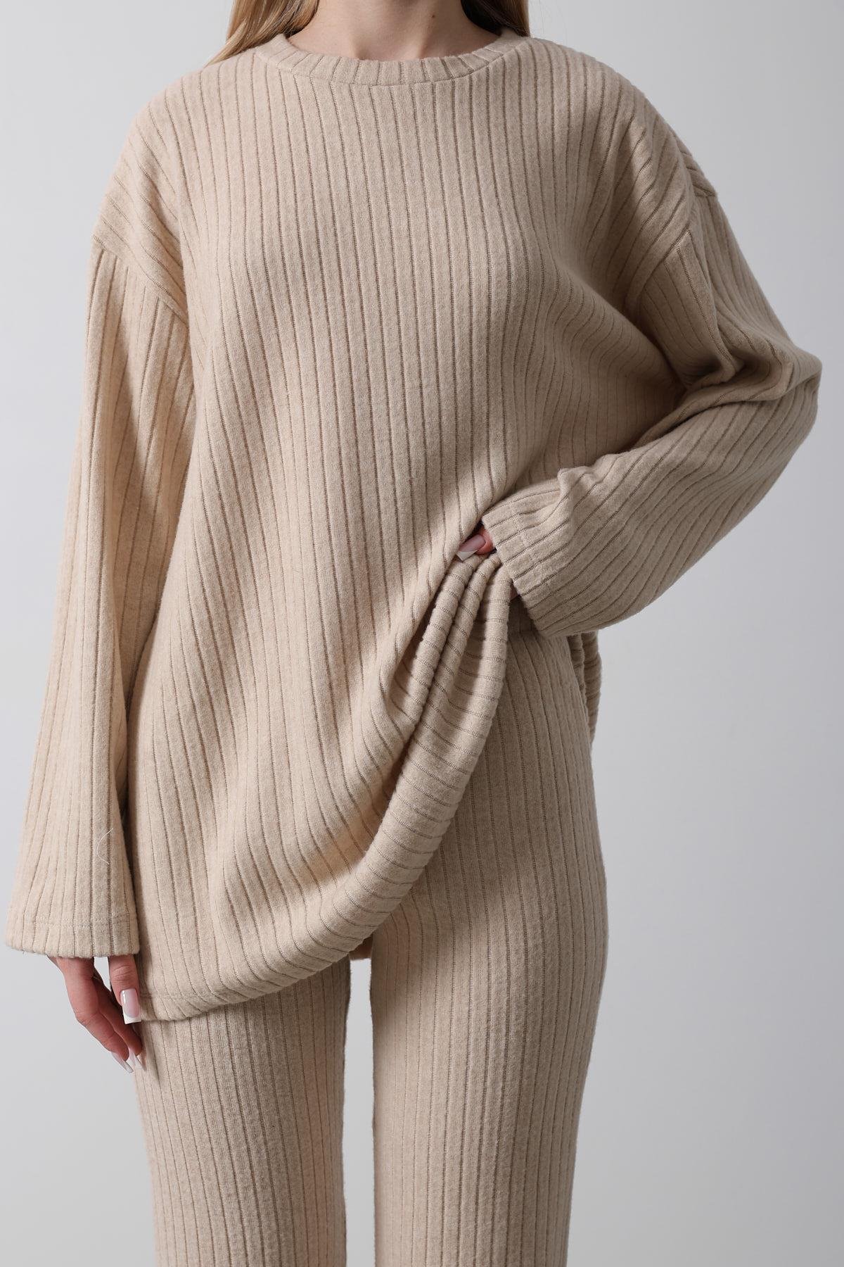 Düz Basic Örme Takım - Krem