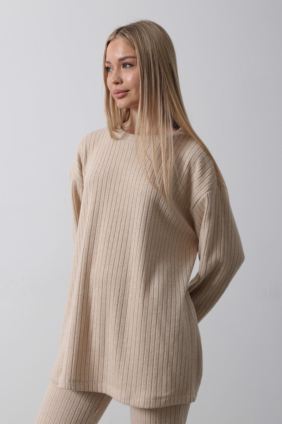 Düz Basic Örme Takım - Krem