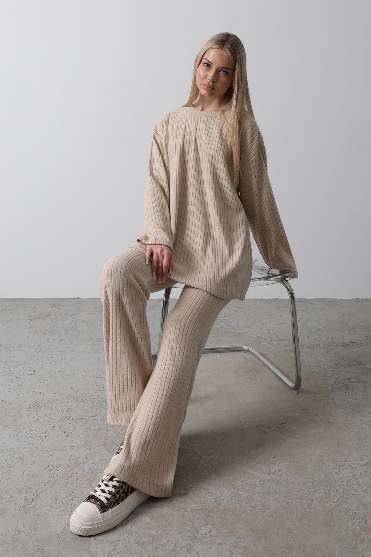 Düz Basic Örme Takım - Krem