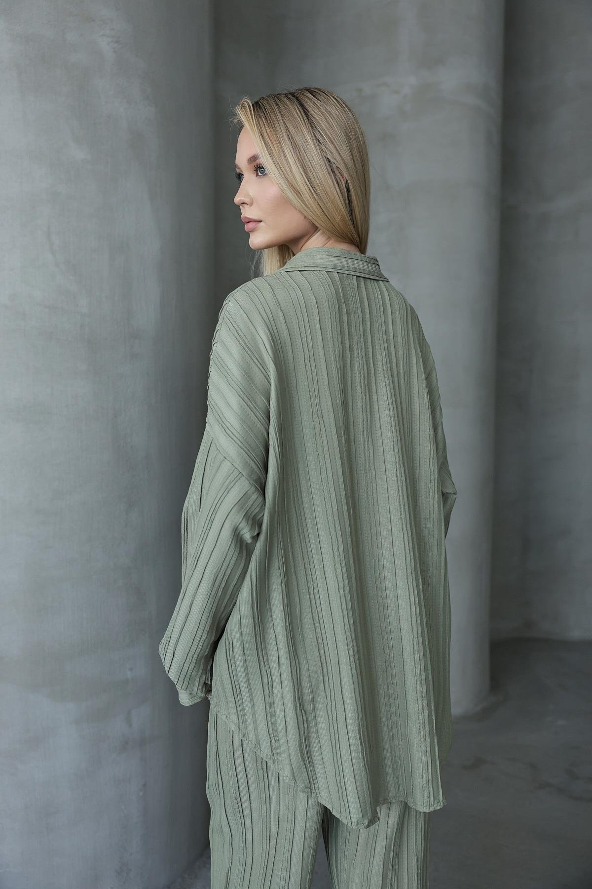 Pliseli Gömlek - Haki