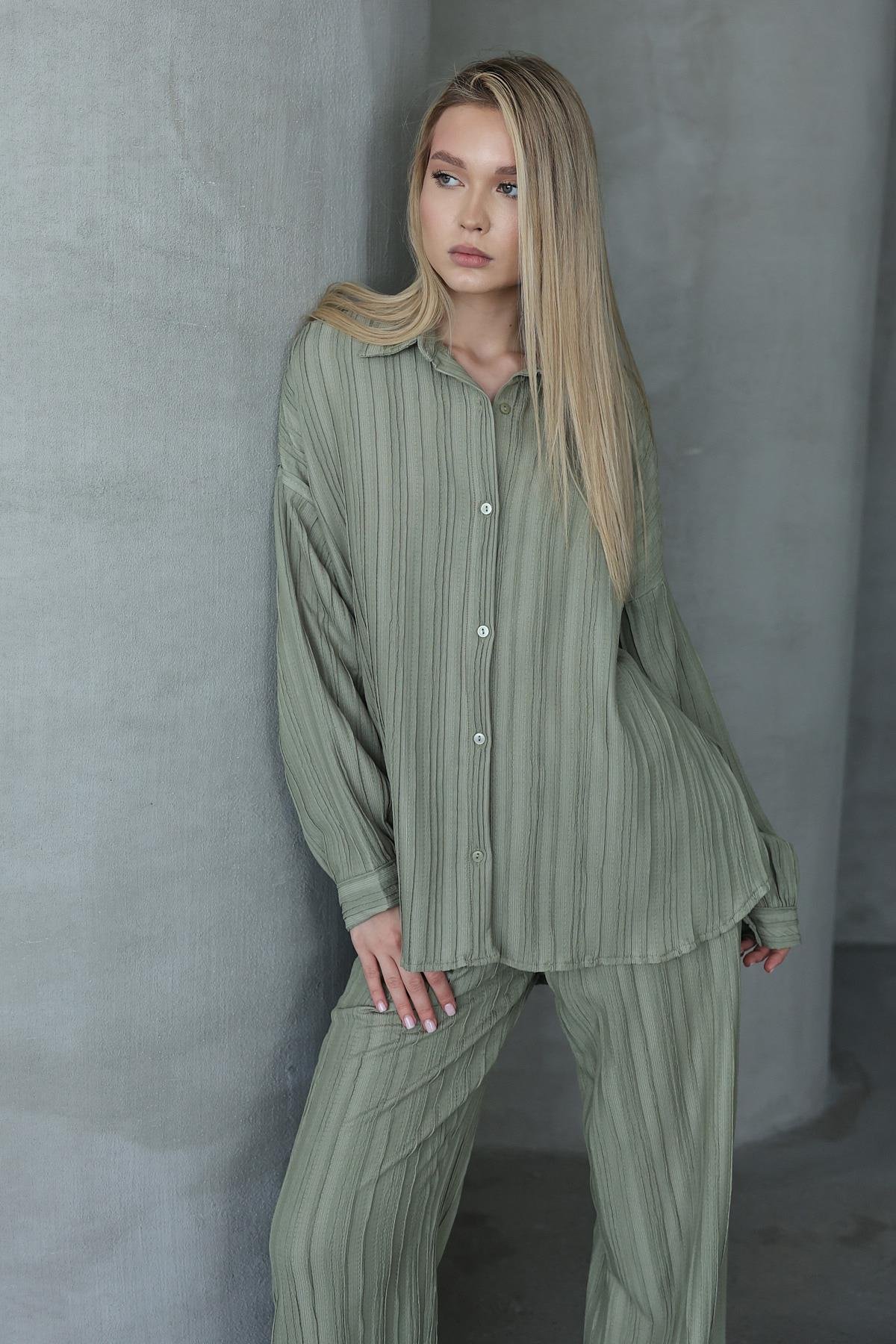 Pliseli Gömlek - Haki