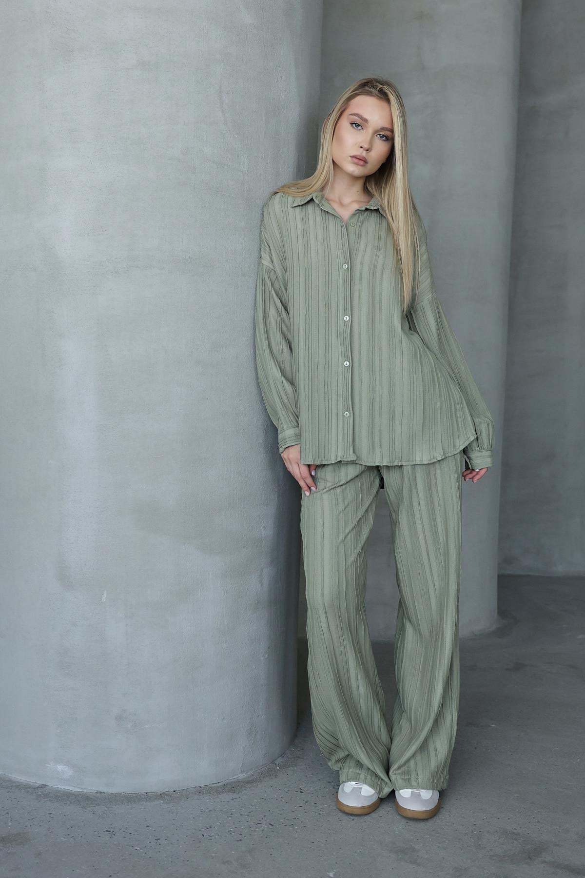 Pliseli Gömlek - Haki