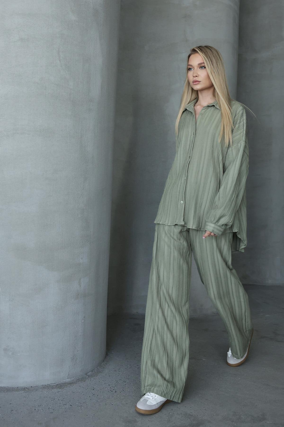 Pliseli Gömlek - Haki