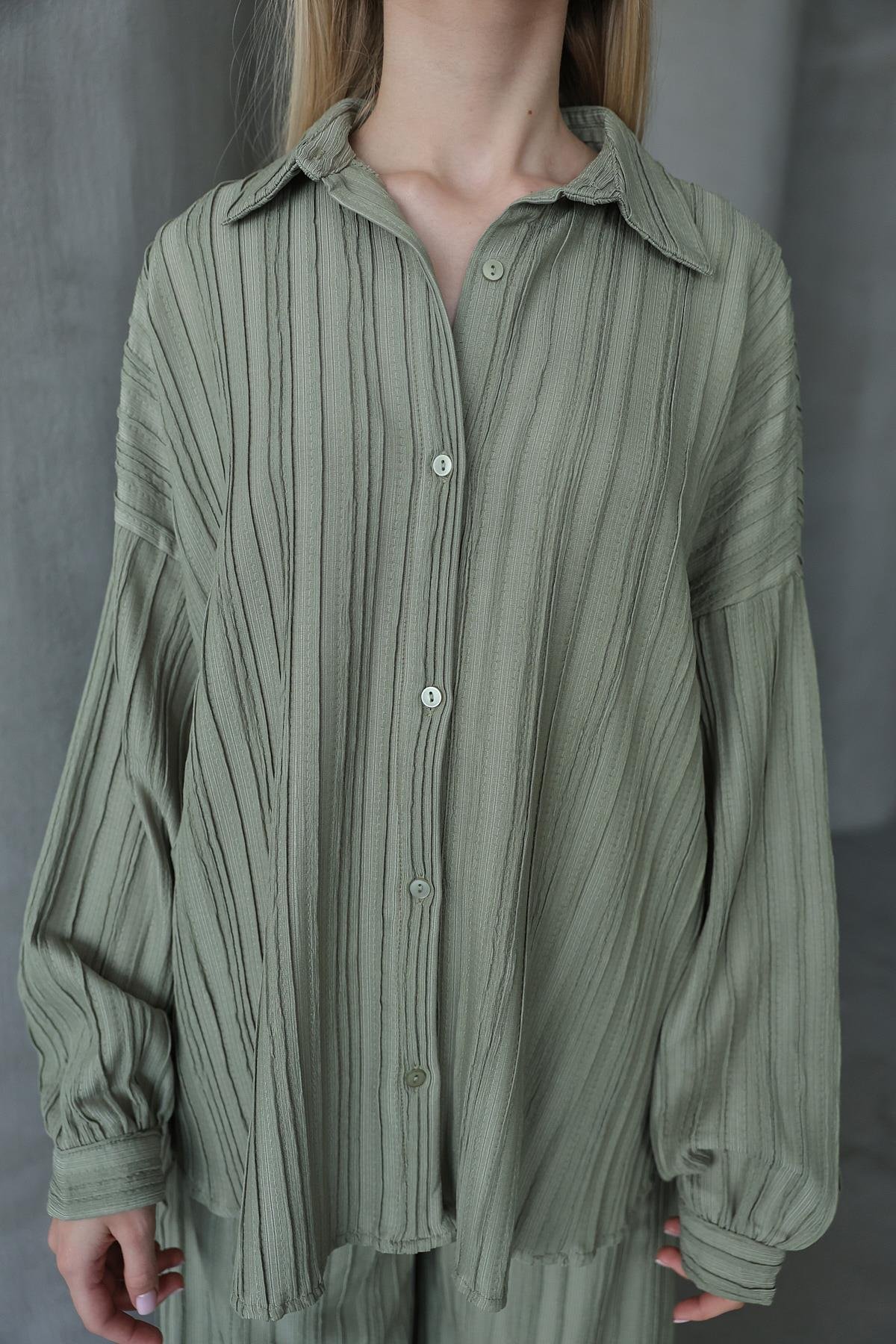 Pliseli Gömlek - Haki