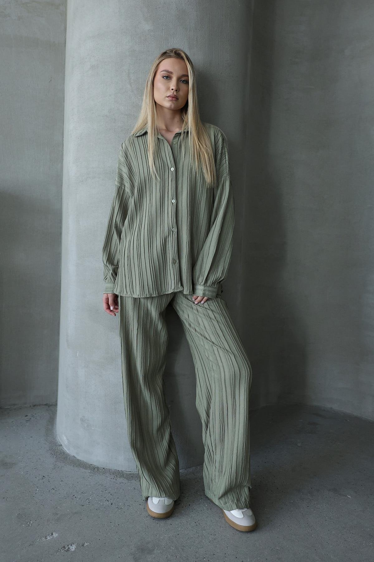 Pliseli Gömlek - Haki