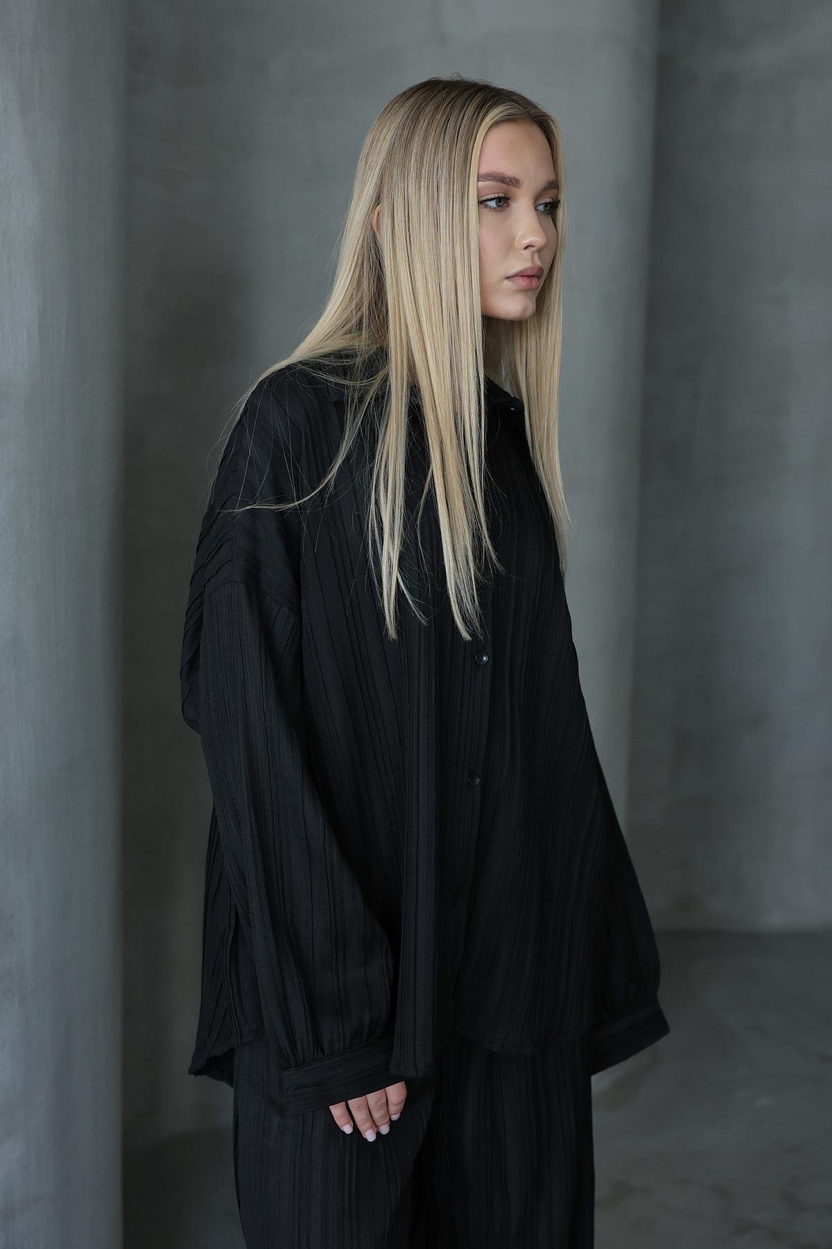 Pliseli Gömlek - Siyah