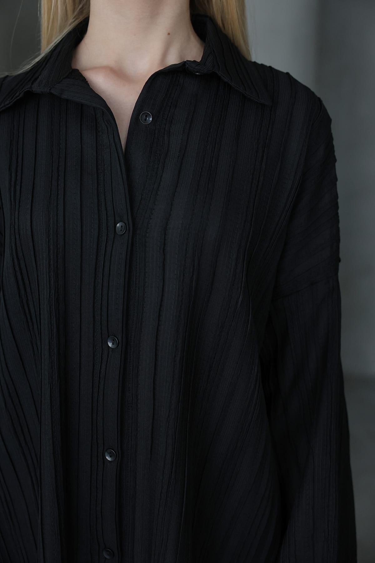 Pliseli Gömlek - Siyah