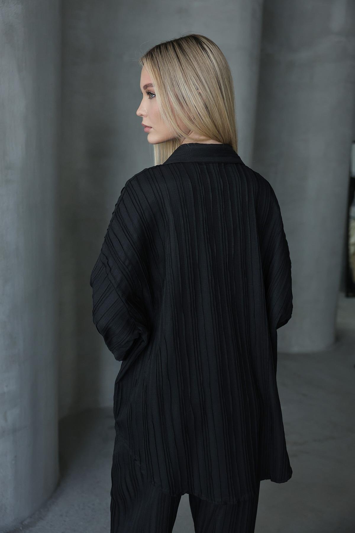 Pliseli Gömlek - Siyah