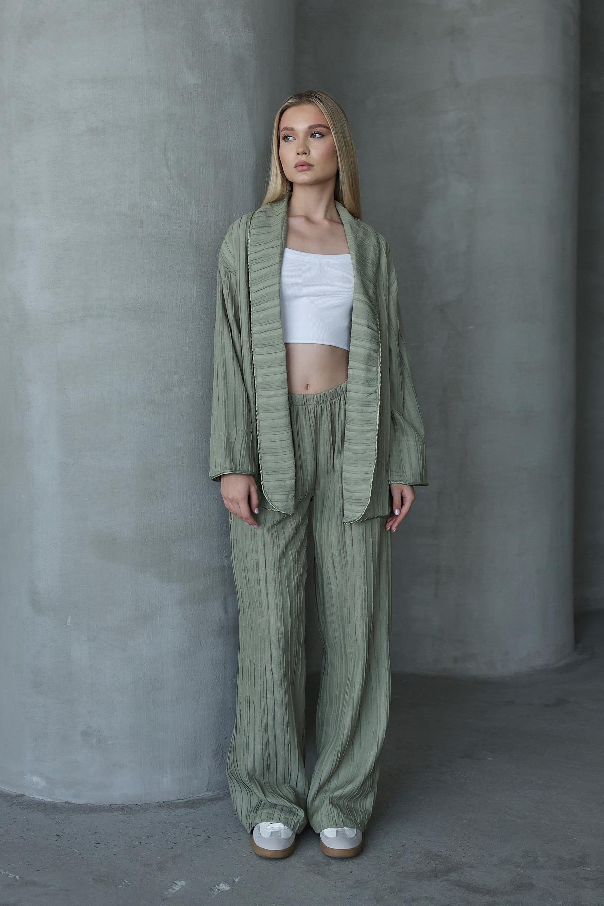 Pliseli Kimono - Haki