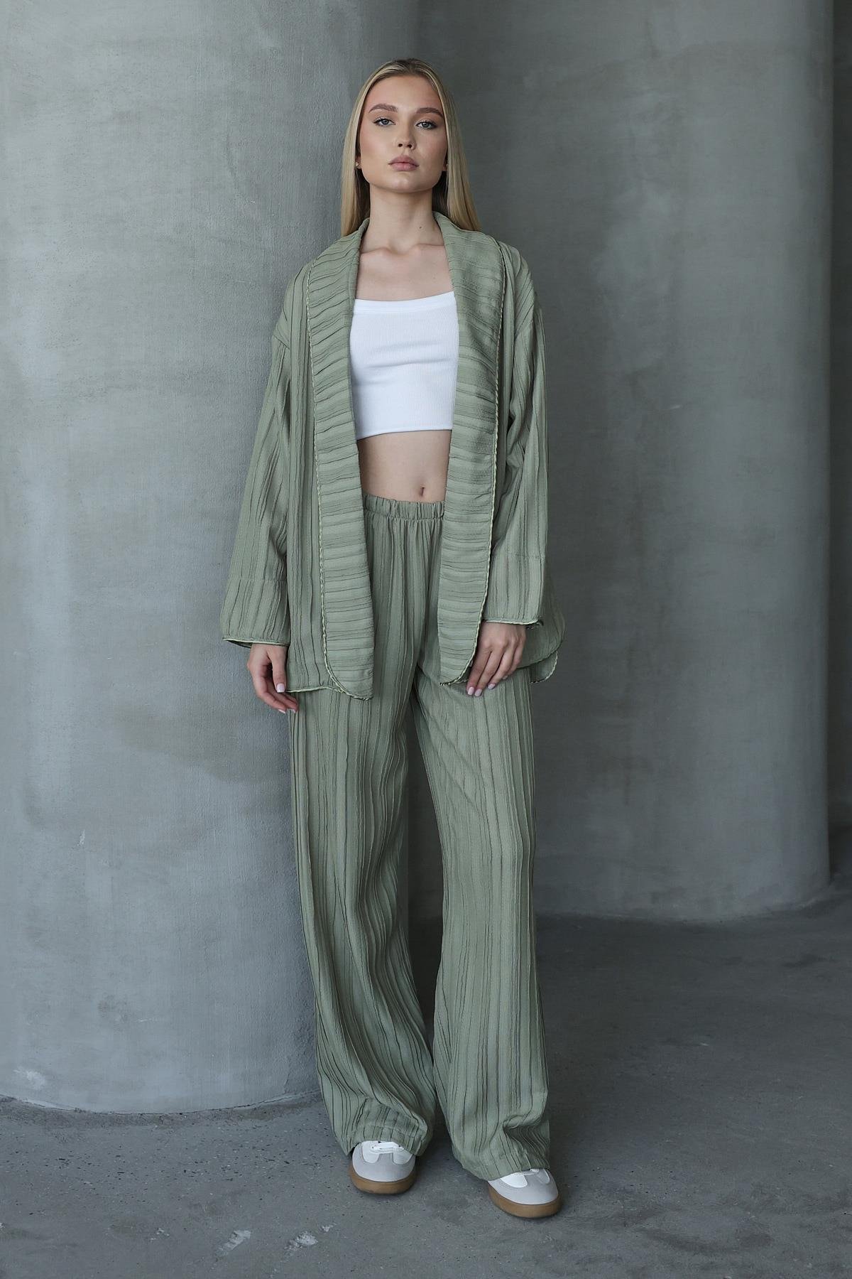 Pliseli Kimono - Haki