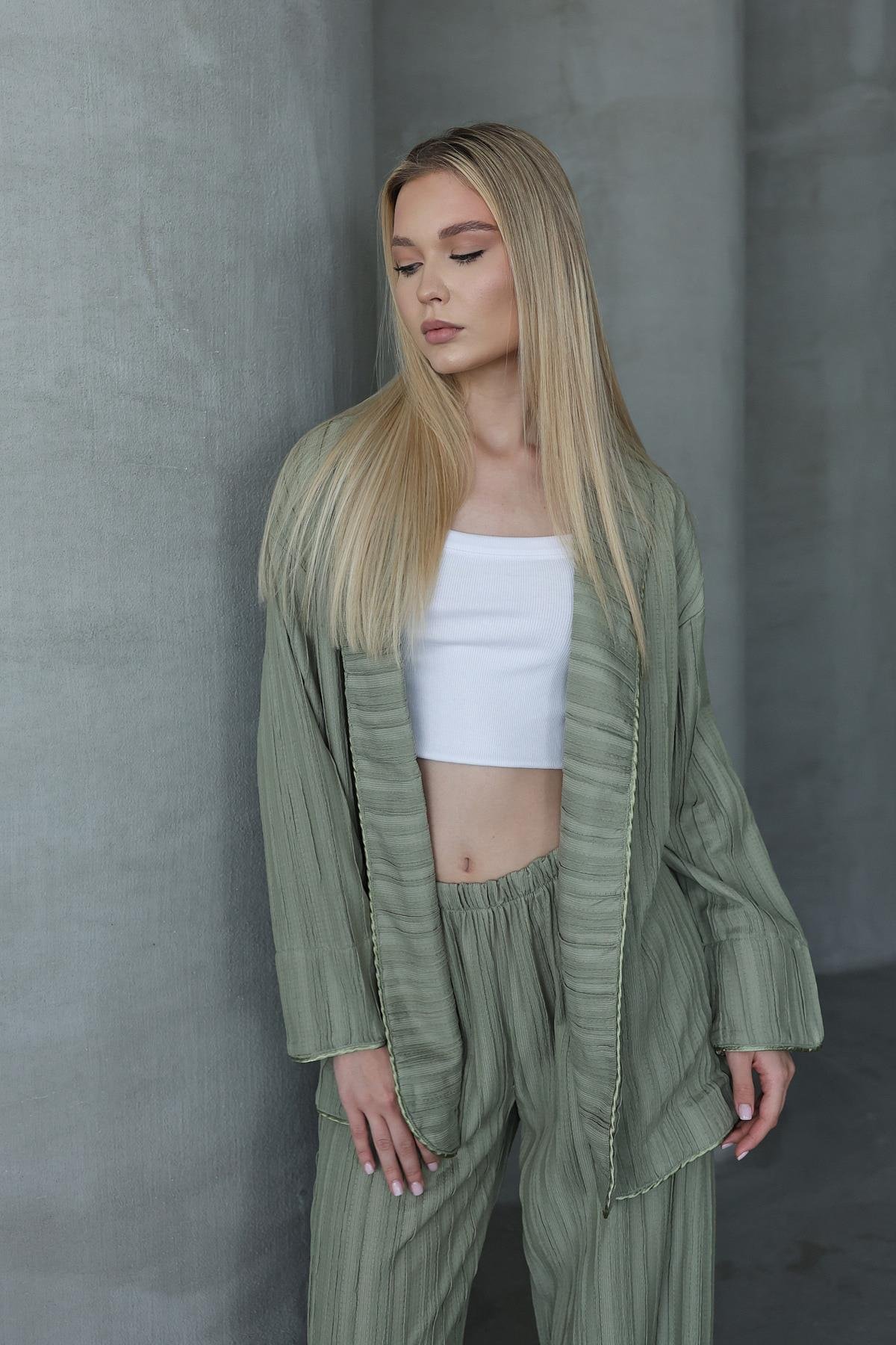 Pliseli Kimono - Haki