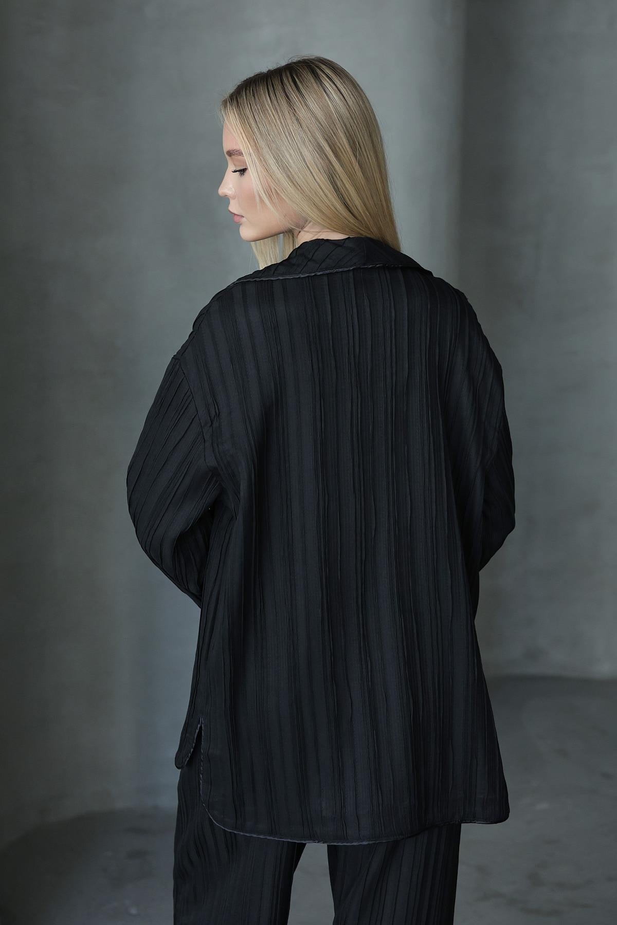 Pliseli Kimono - Siyah