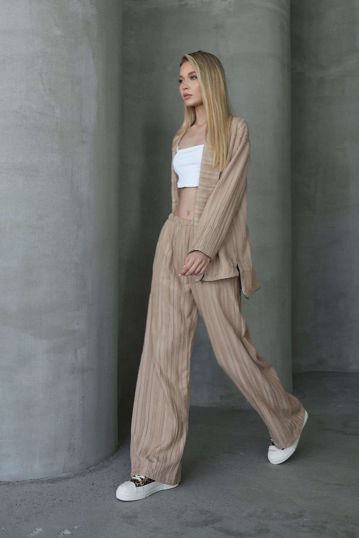 Pliseli Kimono - Taş