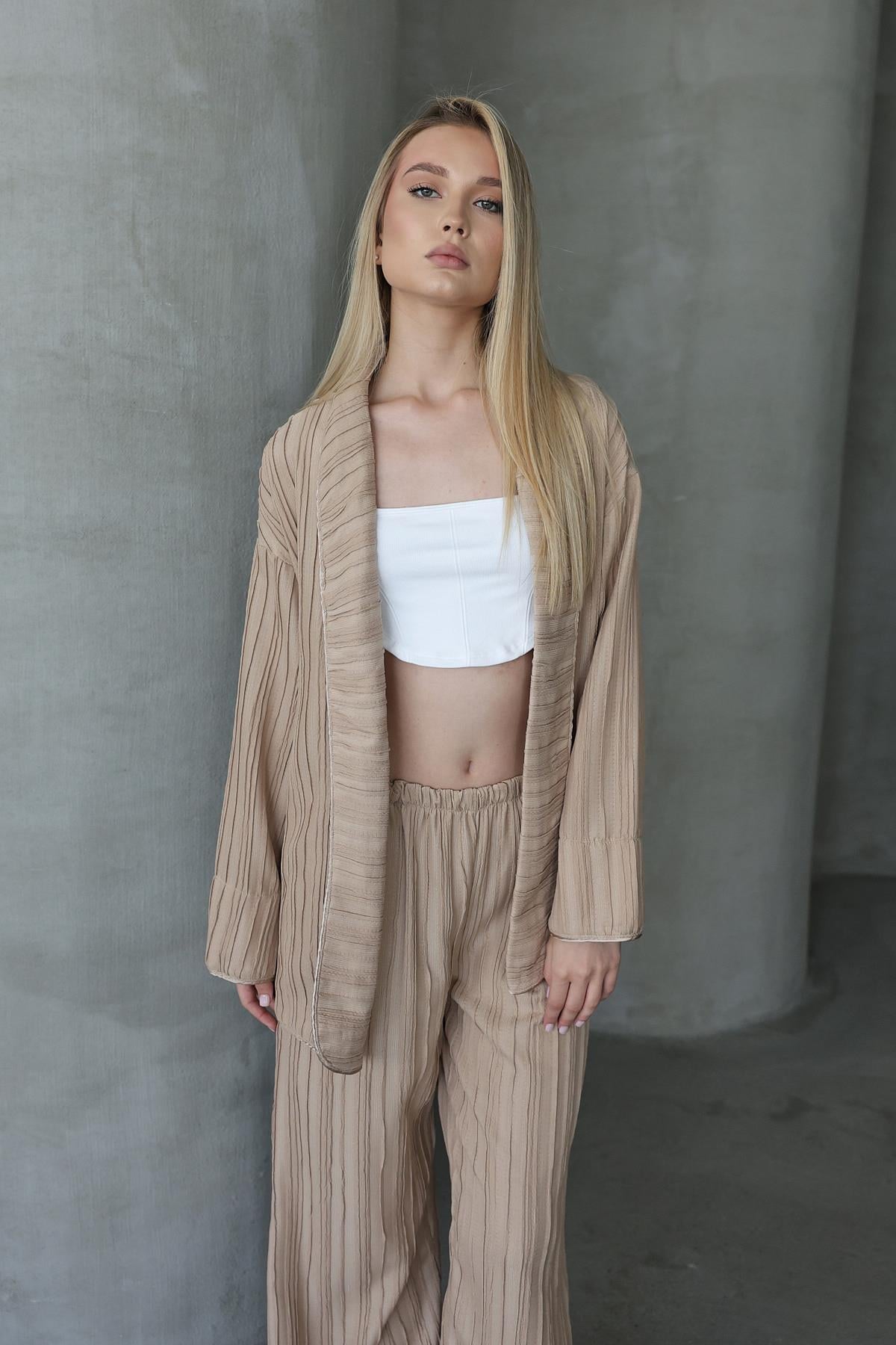 Pliseli Kimono - Taş