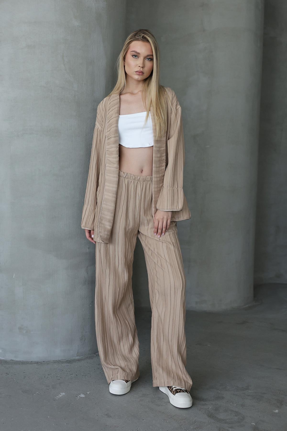 Pliseli Kimono - Taş